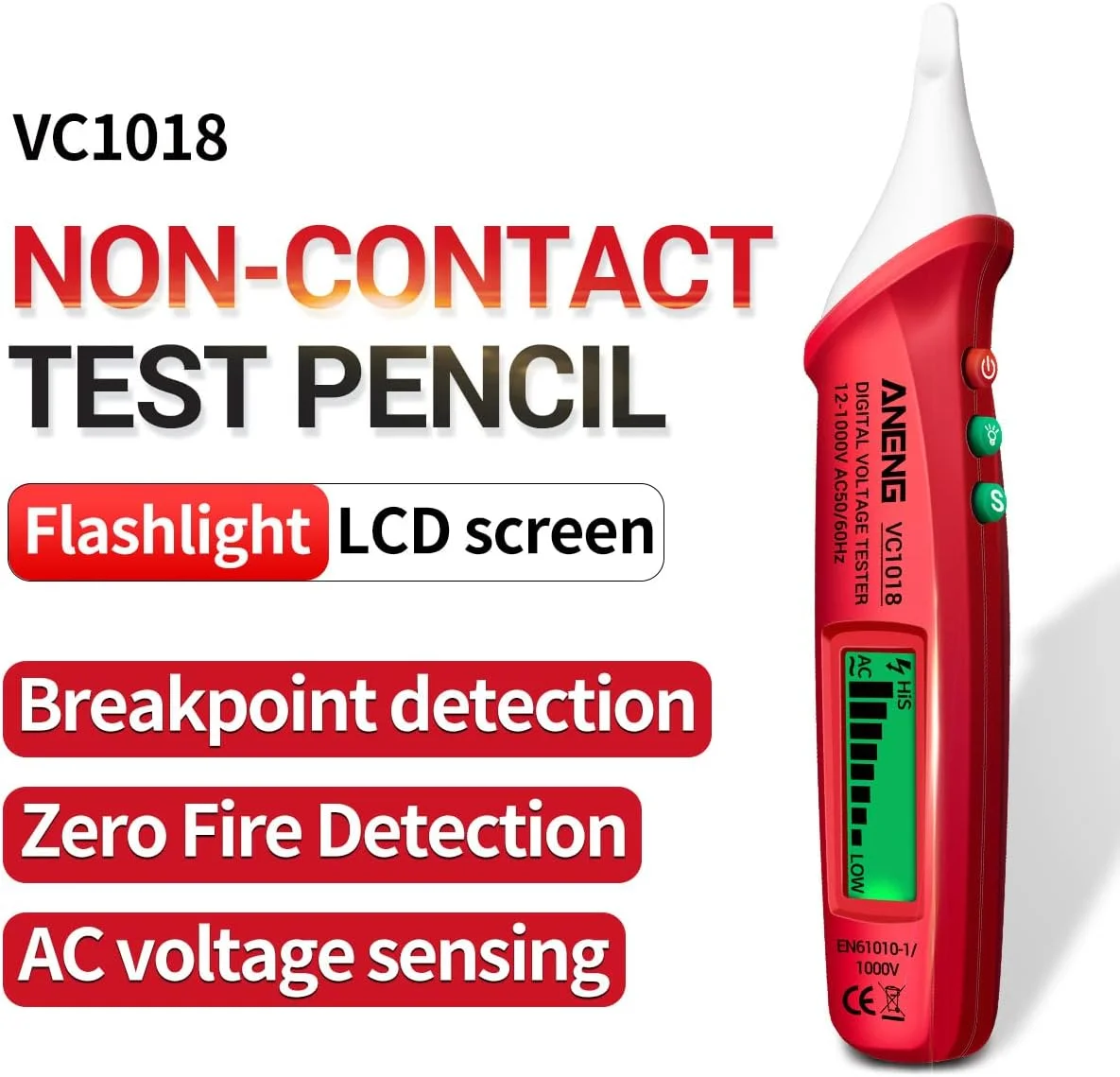 یونی-تی قلم تست ولتاژ غیر تماسی دیجیتال LCD مدل VC1018، تستر چند منظوره 12V-1000V AC/DC با آلارم صوتی و نوری یونی-تی قلم تست ولتاژ غیر تماسی دیجیتال LCD مدل VC1018، تستر چند منظوره 12V-1000V AC/DC با آلارم صوتی و نوری
