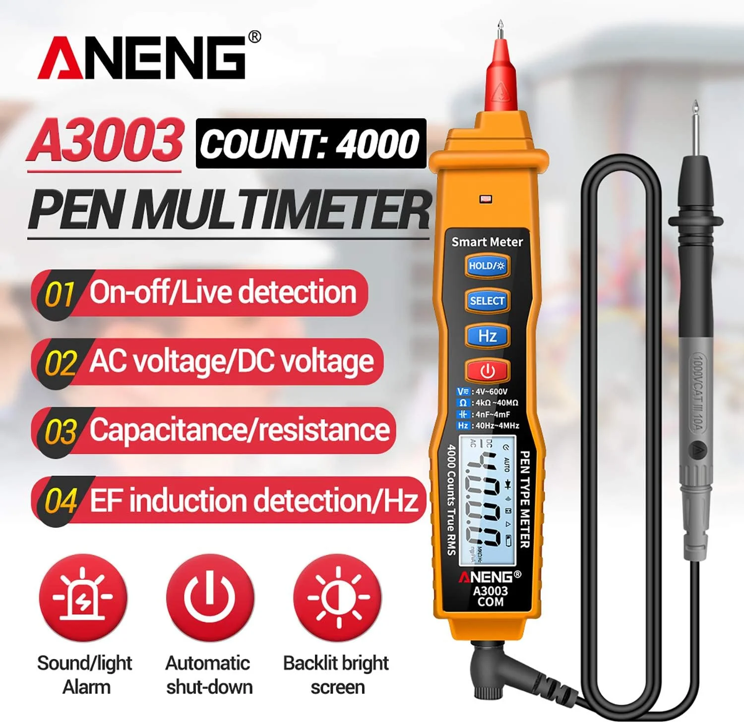 تستر ولتاژ UNI-T، مولتی متر دیجیتال قلمی NCV AC/DC ولت متر اهم متر مقاومت خازن فرکانس تست خط برق، 4000 شمارنده، نور پس زمینه، نگهدارنده داده و چراغ قوه تستر ولتاژ UNI-T، مولتی متر دیجیتال قلمی NCV AC/DC ولت متر اهم متر مقاومت خازن فرکانس تست خط برق، 4000 شمارنده، نور پس زمینه، نگهدارنده داده و چراغ قوه