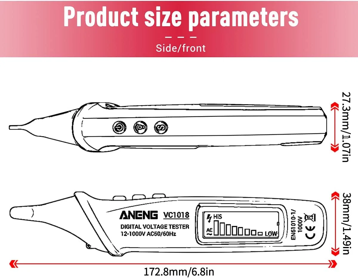 یونی-تی قلم تست ولتاژ غیر تماسی دیجیتال LCD مدل VC1018، تستر چند منظوره 12V-1000V AC/DC با آلارم صوتی و نوری یونی-تی قلم تست ولتاژ غیر تماسی دیجیتال LCD مدل VC1018، تستر چند منظوره 12V-1000V AC/DC با آلارم صوتی و نوری
