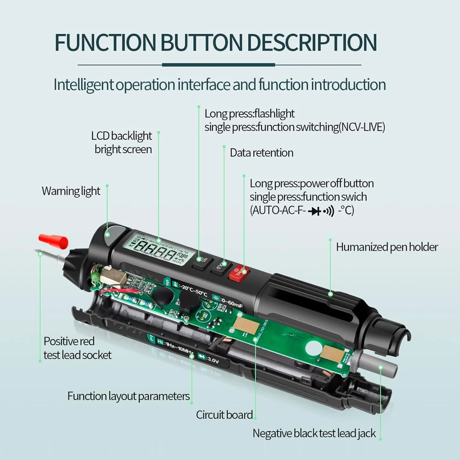 مولتی متر قلمی دیجیتال یونی تی مدل A3007 با 6000 شمارنده، دارای صفحه نمایش، چراغ قوه، NCV و خاموشی خودکار برای تست ولتاژ، مقاومت، ظرفیت خازنی، دیود و تست پیوستگی مولتی متر قلمی دیجیتال یونی تی مدل A3007 با 6000 شمارنده، دارای صفحه نمایش، چراغ قوه، NCV و خاموشی خودکار برای تست ولتاژ، مقاومت، ظرفیت خازنی، دیود و تست پیوستگی