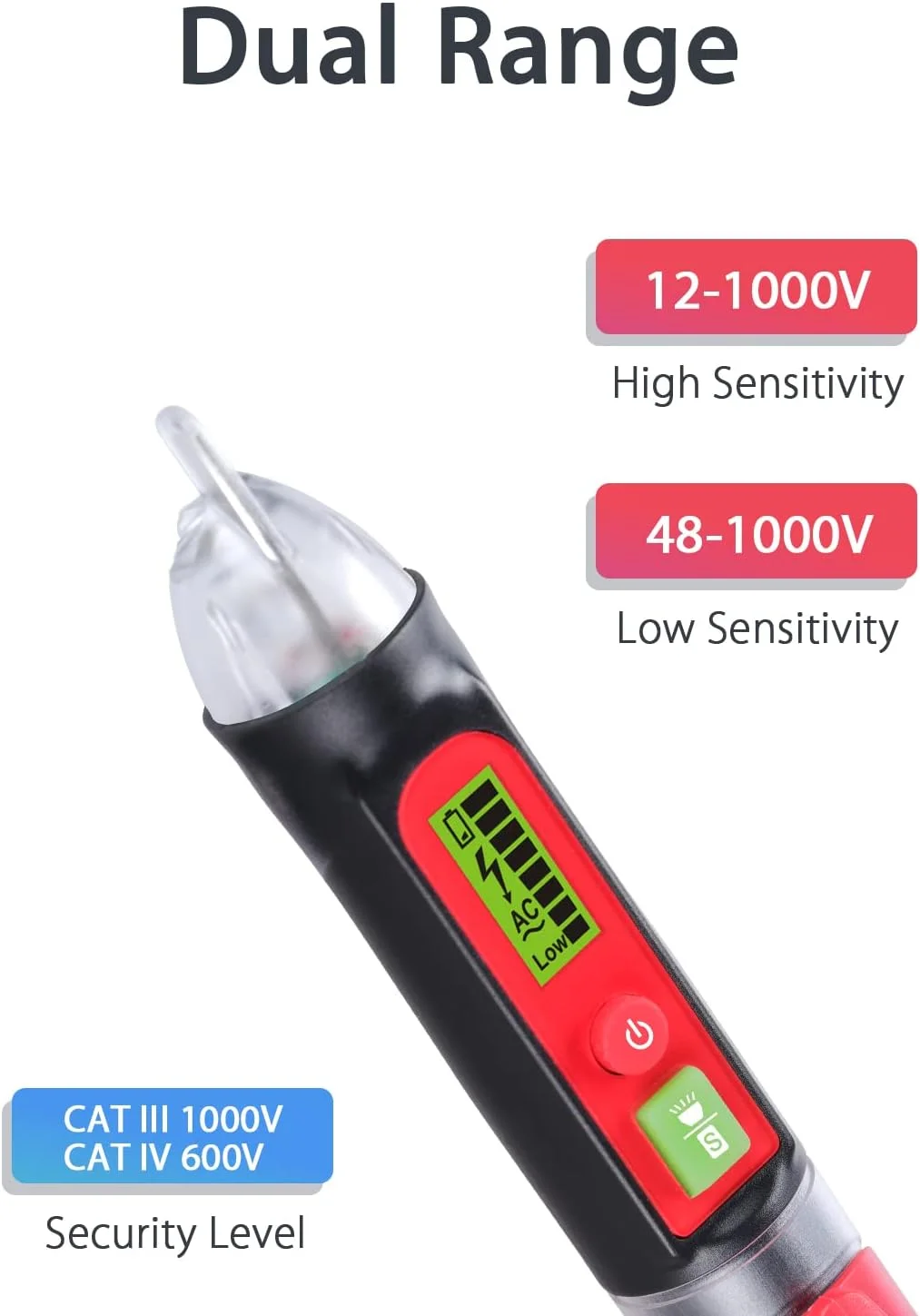 قلم تشخیص ولتاژ AC غیر تماسی وینتاکت، دو محدوده، حساسیت قابل تنظیم، تستر نقطه شکست سیم برق با چراغ قوه و نشانگر هشدار دهنده بوق قلم تشخیص ولتاژ AC غیر تماسی وینتاکت، دو محدوده، حساسیت قابل تنظیم، تستر نقطه شکست سیم برق با چراغ قوه و نشانگر هشدار دهنده بوق