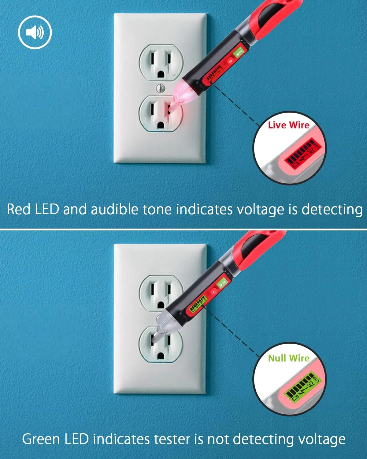 قلم تشخیص ولتاژ AC غیر تماسی وینتاکت، دو محدوده، حساسیت قابل تنظیم، تستر نقطه شکست سیم برق با چراغ قوه و نشانگر هشدار دهنده بوق قلم تشخیص ولتاژ AC غیر تماسی وینتاکت، دو محدوده، حساسیت قابل تنظیم، تستر نقطه شکست سیم برق با چراغ قوه و نشانگر هشدار دهنده بوق
