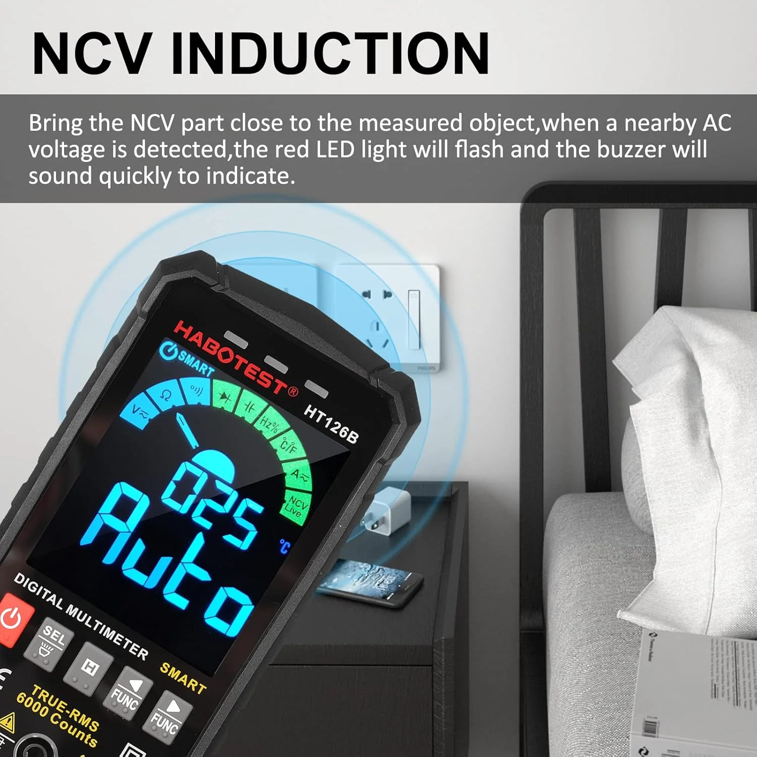 مولتی متر دیجیتال هوشمند یونی تی مدل HT126B با 6000 شمارش، True RMS، رنج خودکار، صفحه نمایش رنگی VA، تستر الکتریکی، ولت متر، آمپرمتر، اندازه گیری دما، چند منظوره ولتاژ AC DC و ظرفیت خازنی مولتی متر دیجیتال هوشمند یونی تی مدل HT126B با 6000 شمارش، True RMS، رنج خودکار، صفحه نمایش رنگی VA، تستر الکتریکی، ولت متر، آمپرمتر، اندازه گیری دما، چند منظوره ولتاژ AC DC و ظرفیت خازنی