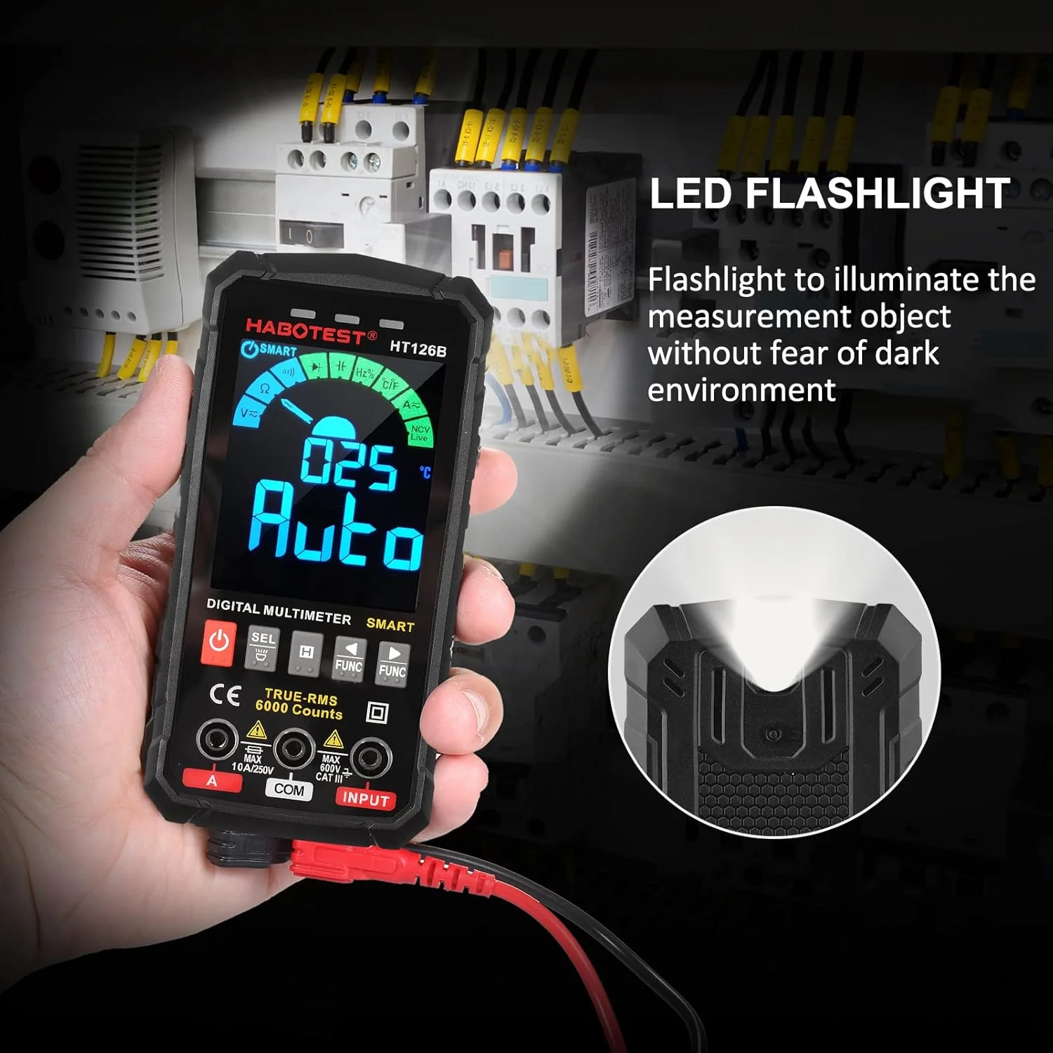 مولتی متر دیجیتال هوشمند یونی تی مدل HT126B با 6000 شمارش، True RMS، رنج خودکار، صفحه نمایش رنگی VA، تستر الکتریکی، ولت متر، آمپرمتر، اندازه گیری دما، چند منظوره ولتاژ AC DC و ظرفیت خازنی مولتی متر دیجیتال هوشمند یونی تی مدل HT126B با 6000 شمارش، True RMS، رنج خودکار، صفحه نمایش رنگی VA، تستر الکتریکی، ولت متر، آمپرمتر، اندازه گیری دما، چند منظوره ولتاژ AC DC و ظرفیت خازنی