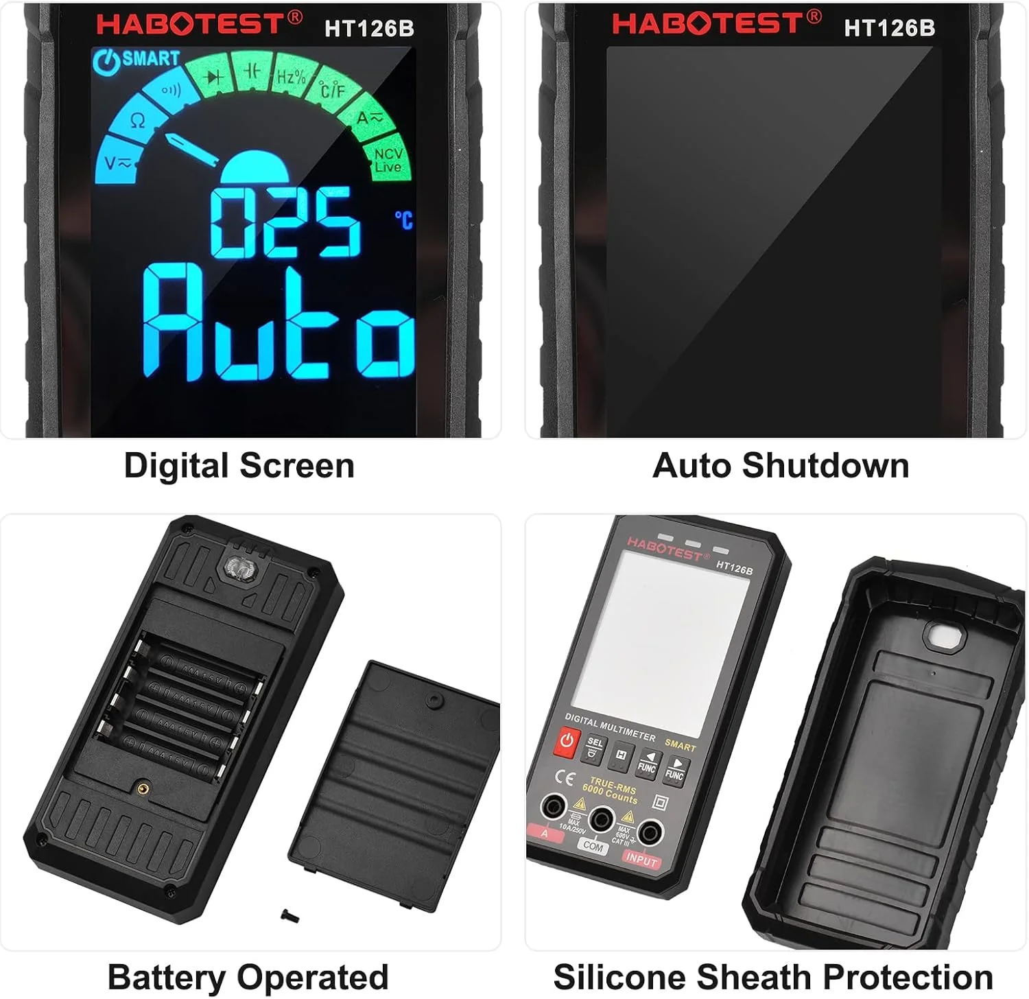 مولتی متر دیجیتال هوشمند یونی تی مدل HT126B با 6000 شمارش، True RMS، رنج خودکار، صفحه نمایش رنگی VA، تستر الکتریکی، ولت متر، آمپرمتر، اندازه گیری دما، چند منظوره ولتاژ AC DC و ظرفیت خازنی مولتی متر دیجیتال هوشمند یونی تی مدل HT126B با 6000 شمارش، True RMS، رنج خودکار، صفحه نمایش رنگی VA، تستر الکتریکی، ولت متر، آمپرمتر، اندازه گیری دما، چند منظوره ولتاژ AC DC و ظرفیت خازنی