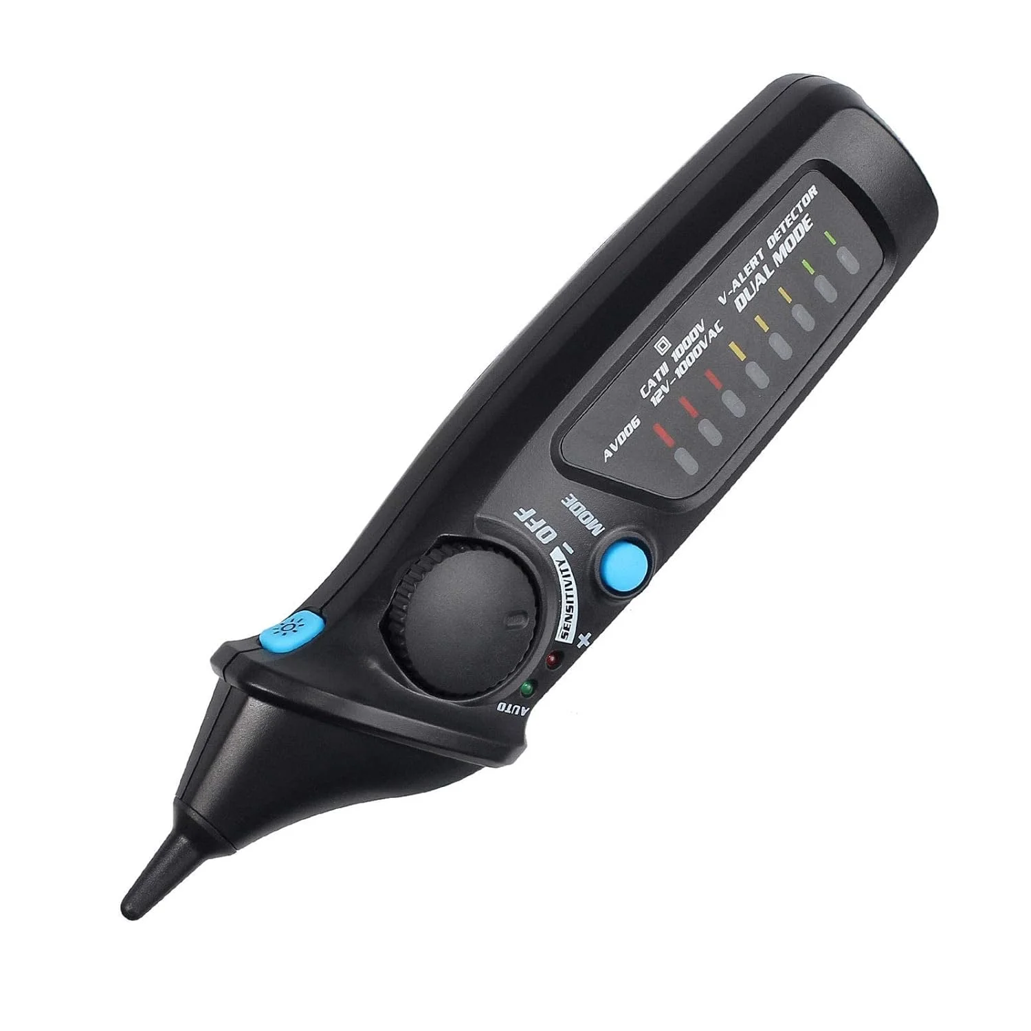 AVD06 آشکارساز ولتاژ غیر تماسی، قلم تست ولتاژ AC پریز برق، 12-1000 ولت، حالت خودکار/دستی، حساسیت قابل تنظیم، بررسی سیم برق NCV با نشانگر LED رنگی، چراغ قوه AVD06 آشکارساز ولتاژ غیر تماسی، قلم تست ولتاژ AC پریز برق، 12-1000 ولت، حالت خودکار/دستی، حساسیت قابل تنظیم، بررسی سیم برق NCV با نشانگر LED رنگی، چراغ قوه