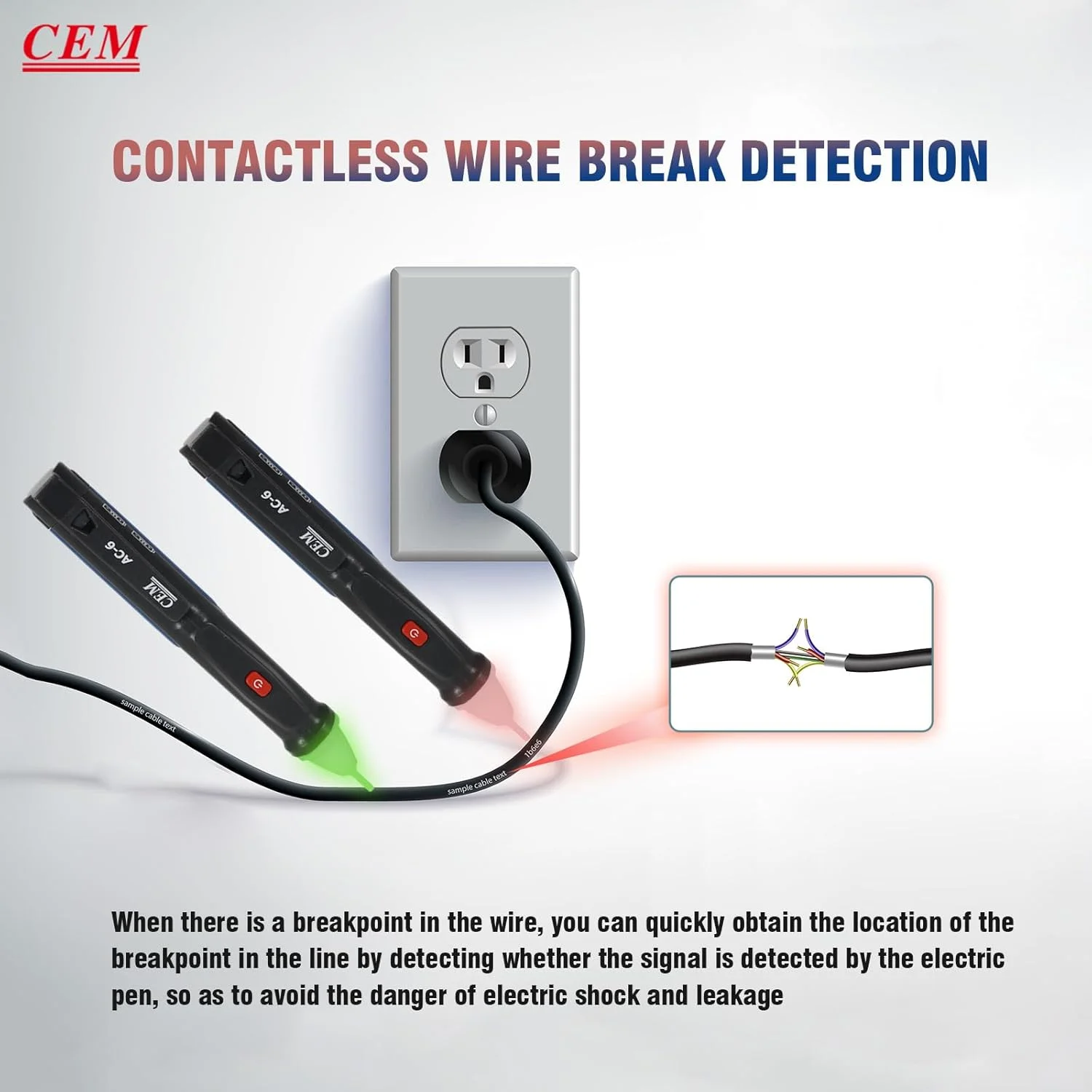 قلم تست ولتاژ غیر تماسی CEM، آشکارساز ولتاژ 50V-1000V، تستر الکتریکی قابل حمل با حالت صوتی و بی صدا قابل تعویض برای پریزها، سیم ها، سوئیچ ها، لوازم روشنایی، قطع کننده های مدار قلم تست ولتاژ غیر تماسی CEM، آشکارساز ولتاژ 50V-1000V، تستر الکتریکی قابل حمل با حالت صوتی و بی صدا قابل تعویض برای پریزها، سیم ها، سوئیچ ها، لوازم روشنایی، قطع کننده های مدار