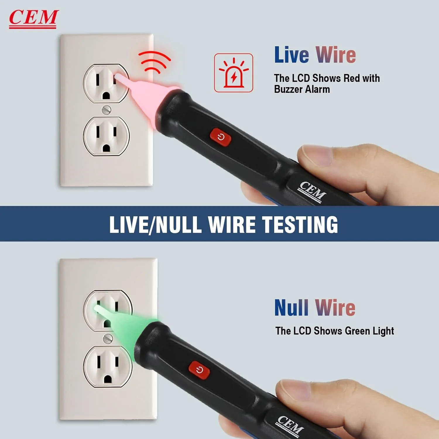 قلم تست ولتاژ غیر تماسی CEM، آشکارساز ولتاژ 50V-1000V، تستر الکتریکی قابل حمل با حالت صوتی و بی صدا قابل تعویض برای پریزها، سیم ها، سوئیچ ها، لوازم روشنایی، قطع کننده های مدار قلم تست ولتاژ غیر تماسی CEM، آشکارساز ولتاژ 50V-1000V، تستر الکتریکی قابل حمل با حالت صوتی و بی صدا قابل تعویض برای پریزها، سیم ها، سوئیچ ها، لوازم روشنایی، قطع کننده های مدار