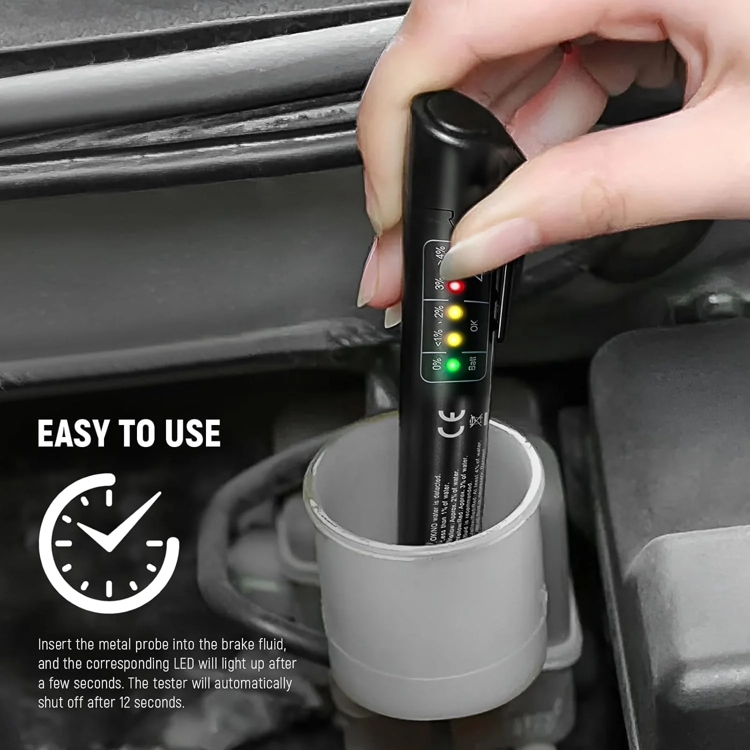 قلم تست مایع ترمز آزونی – دارای 5 نشانگر LED برای تشخیص رطوبت در مایعات ترمز DOT 3/4/5.1، ابزار تشخیصی جهانی ترمز برای نگهداری خودرو، تجزیه و تحلیل کننده رطوبت روغن مایع هیدرولیک