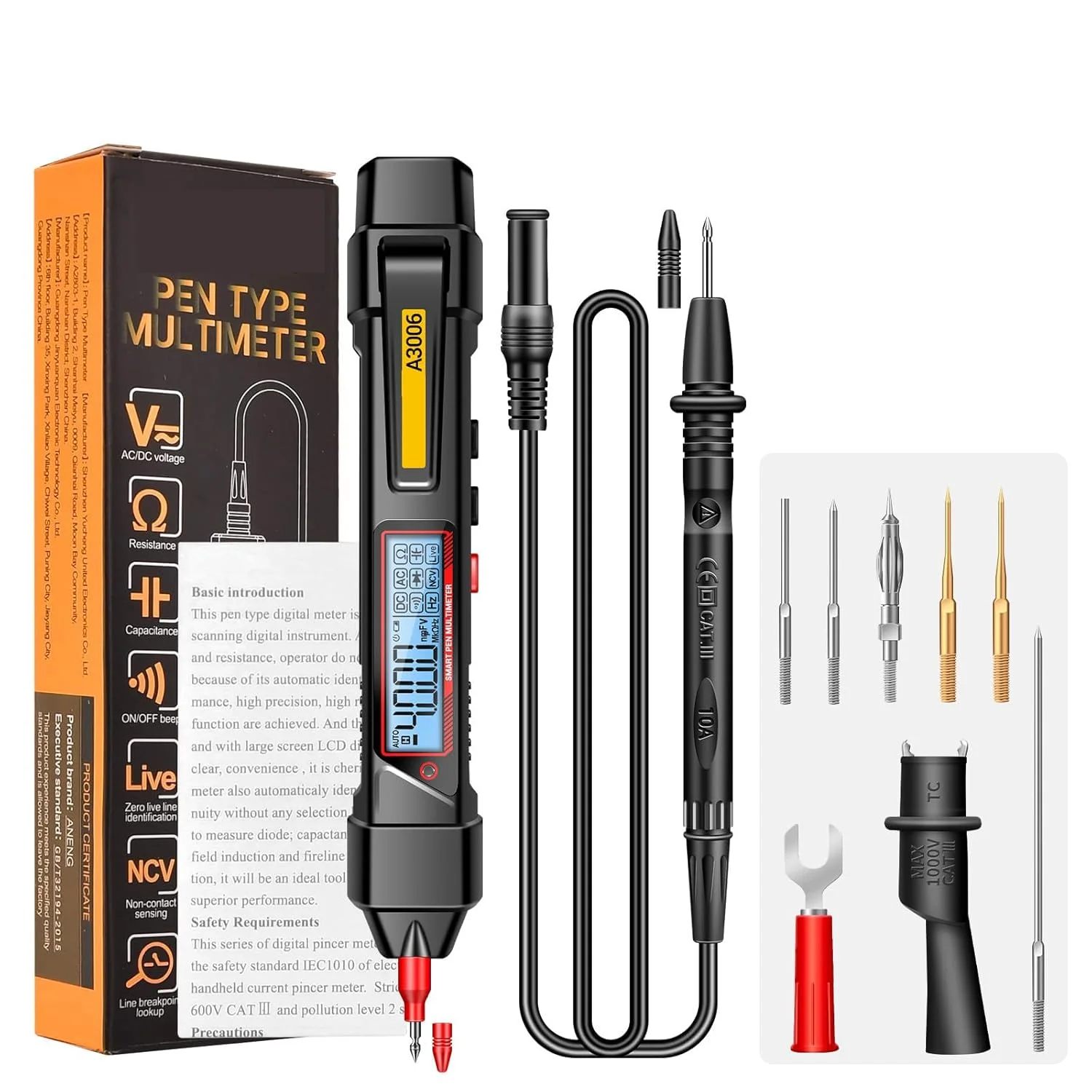 مولتی متر قلمی چند منظوره KOWVOWZ A3006 با 4000 شمارش، تستر ولتاژ AC/DC 2 در 1، ردیاب سیم فاز با صفحه نمایش LCD دارای نور پس زمینه برای تست مقاومت، ظرفیت خازنی و دیود مولتی متر قلمی چند منظوره KOWVOWZ A3006 با 4000 شمارش، تستر ولتاژ AC/DC 2 در 1، ردیاب سیم فاز با صفحه نمایش LCD دارای نور پس زمینه برای تست مقاومت، ظرفیت خازنی و دیود