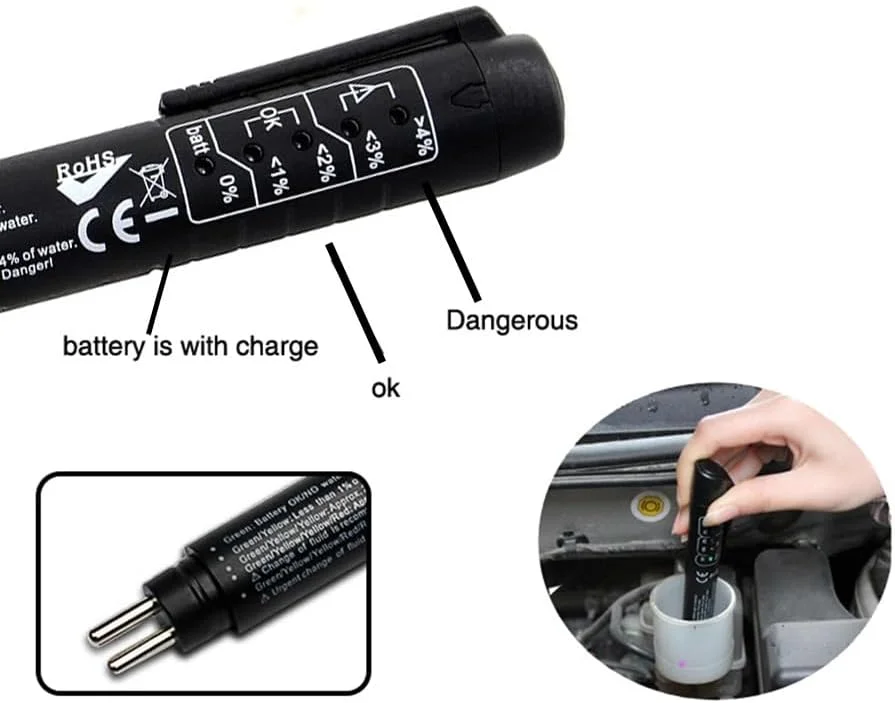قلم تست مایع روغن ترمز، آنالایزر رطوبت روغن هیدرولیک با 5 نشانگر LED، ابزار تست تشخیصی ترمز اتوماتیک، لوازم جانبی خودرو (بدون باتری) قلم تست مایع روغن ترمز، آنالایزر رطوبت روغن هیدرولیک با 5 نشانگر LED، ابزار تست تشخیصی ترمز اتوماتیک، لوازم جانبی خودرو (بدون باتری)