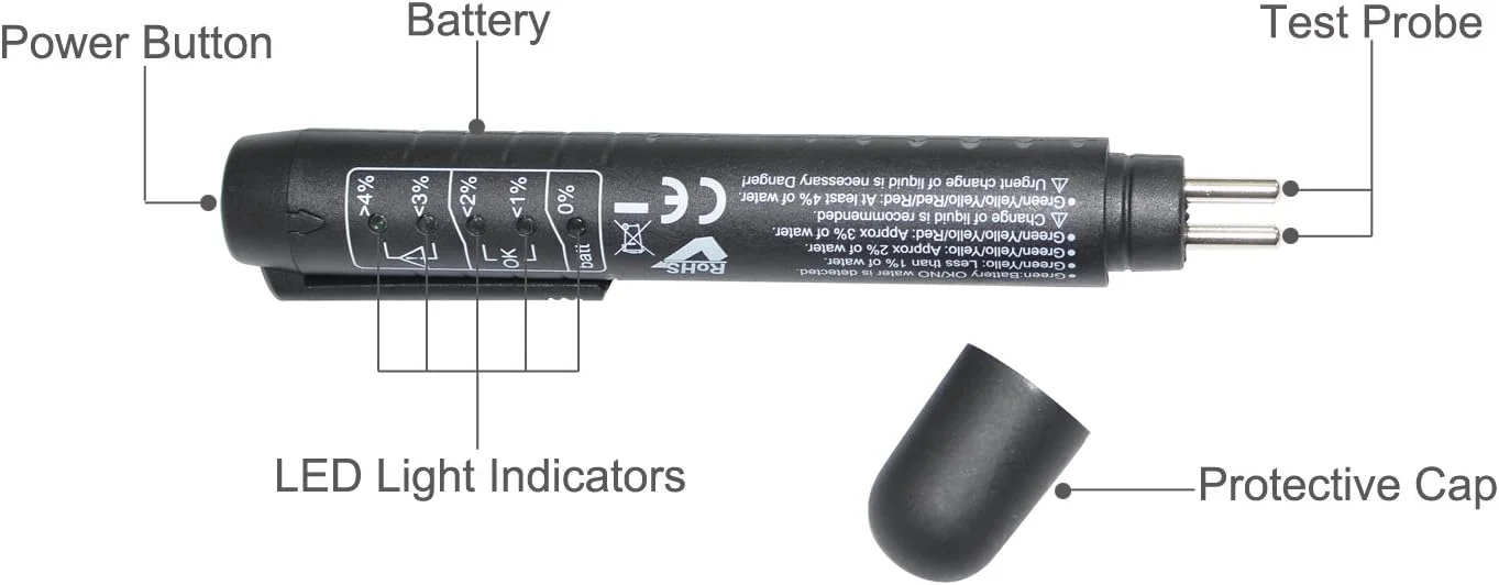قلم تست مایع روغن ترمز ITEQ با 5 نشانگر LED، کالیبره شده برای روغن ترمز DOT3 DOT4 قلم تست مایع روغن ترمز ITEQ با 5 نشانگر LED، کالیبره شده برای روغن ترمز DOT3 DOT4