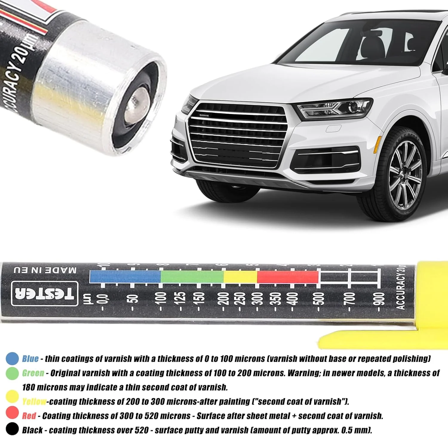 تستر ضخامت رنگ، تستر پوشش رنگ، ردیاب آسیب بدنه خودرو، تست بررسی تصادف، ضد آب IP6X، قلم تست پوشش خودرو، عالی برای هنگام خرید خودرو دست دوم تستر ضخامت رنگ، تستر پوشش رنگ، ردیاب آسیب بدنه خودرو، تست بررسی تصادف، ضد آب IP6X، قلم تست پوشش خودرو، عالی برای هنگام خرید خودرو دست دوم
