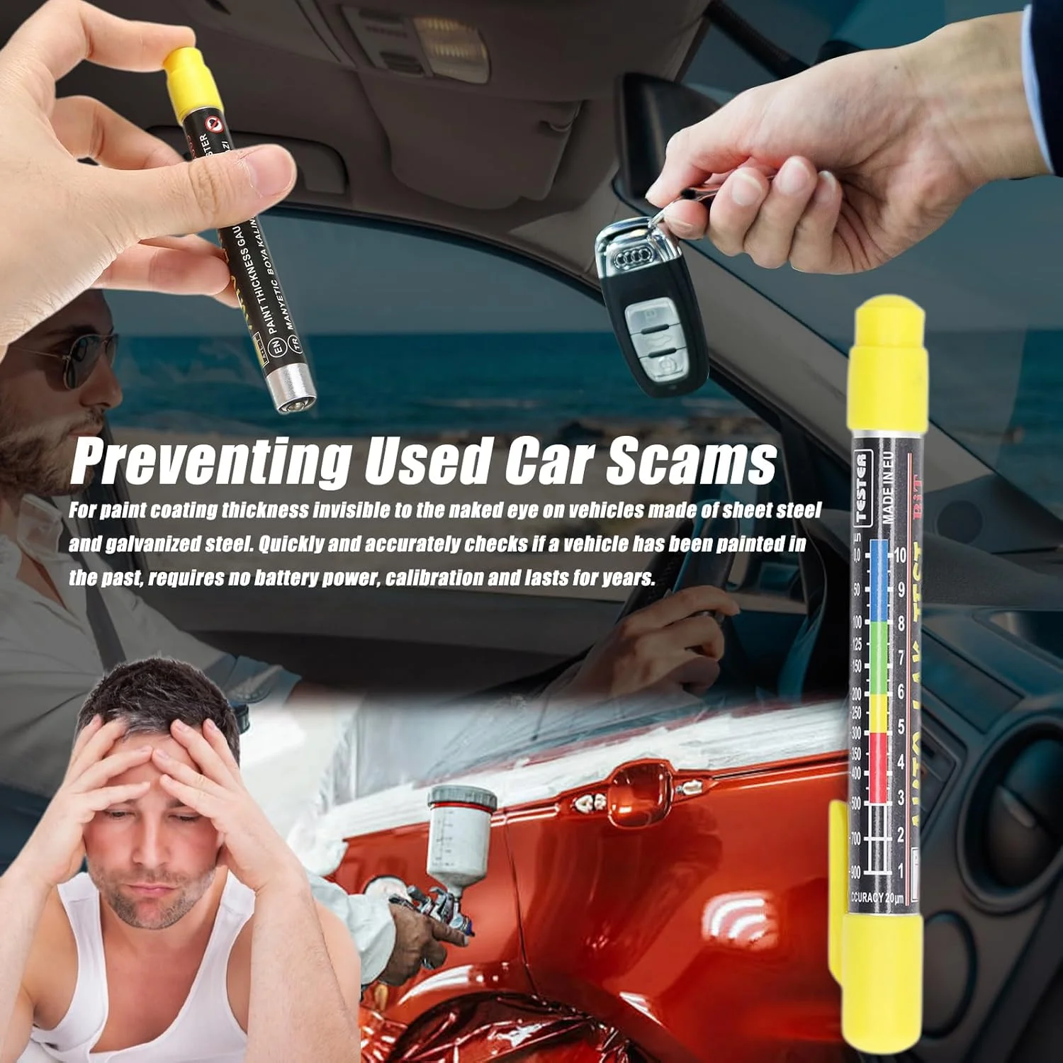 تستر ضخامت رنگ، تستر پوشش رنگ، ردیاب آسیب بدنه خودرو، تست بررسی تصادف، ضد آب IP6X، قلم تست پوشش خودرو، عالی برای هنگام خرید خودرو دست دوم تستر ضخامت رنگ، تستر پوشش رنگ، ردیاب آسیب بدنه خودرو، تست بررسی تصادف، ضد آب IP6X، قلم تست پوشش خودرو، عالی برای هنگام خرید خودرو دست دوم