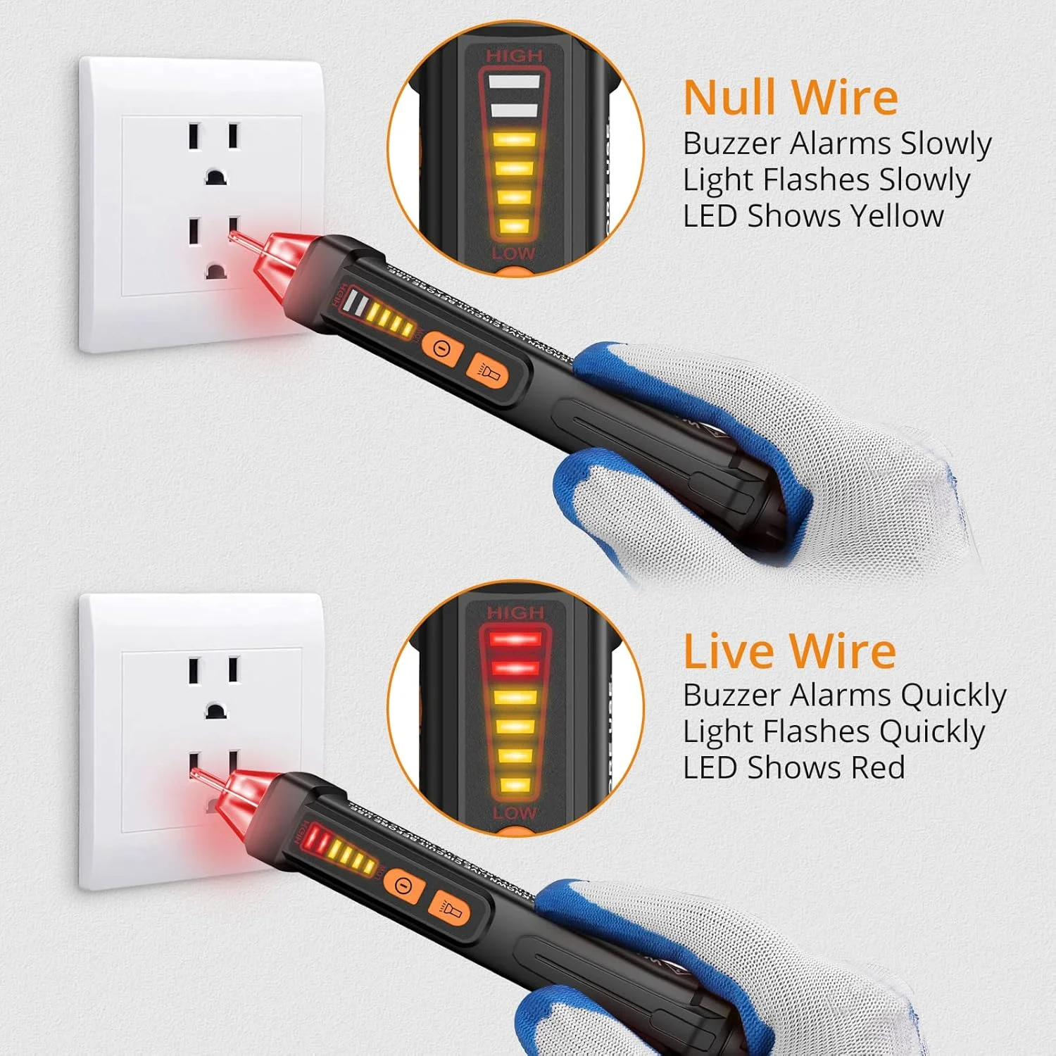 قلم تست ولتاژ غیر تماسی Neoteck، آشکارساز ولتاژ AC 12-1000 ولت، ابزار تست مدار با چراغ قوه LED، آلارم زنگ، تشخیص سیم زنده/خنثی - مشکی قلم تست ولتاژ غیر تماسی Neoteck، آشکارساز ولتاژ AC 12-1000 ولت، ابزار تست مدار با چراغ قوه LED، آلارم زنگ، تشخیص سیم زنده/خنثی - مشکی