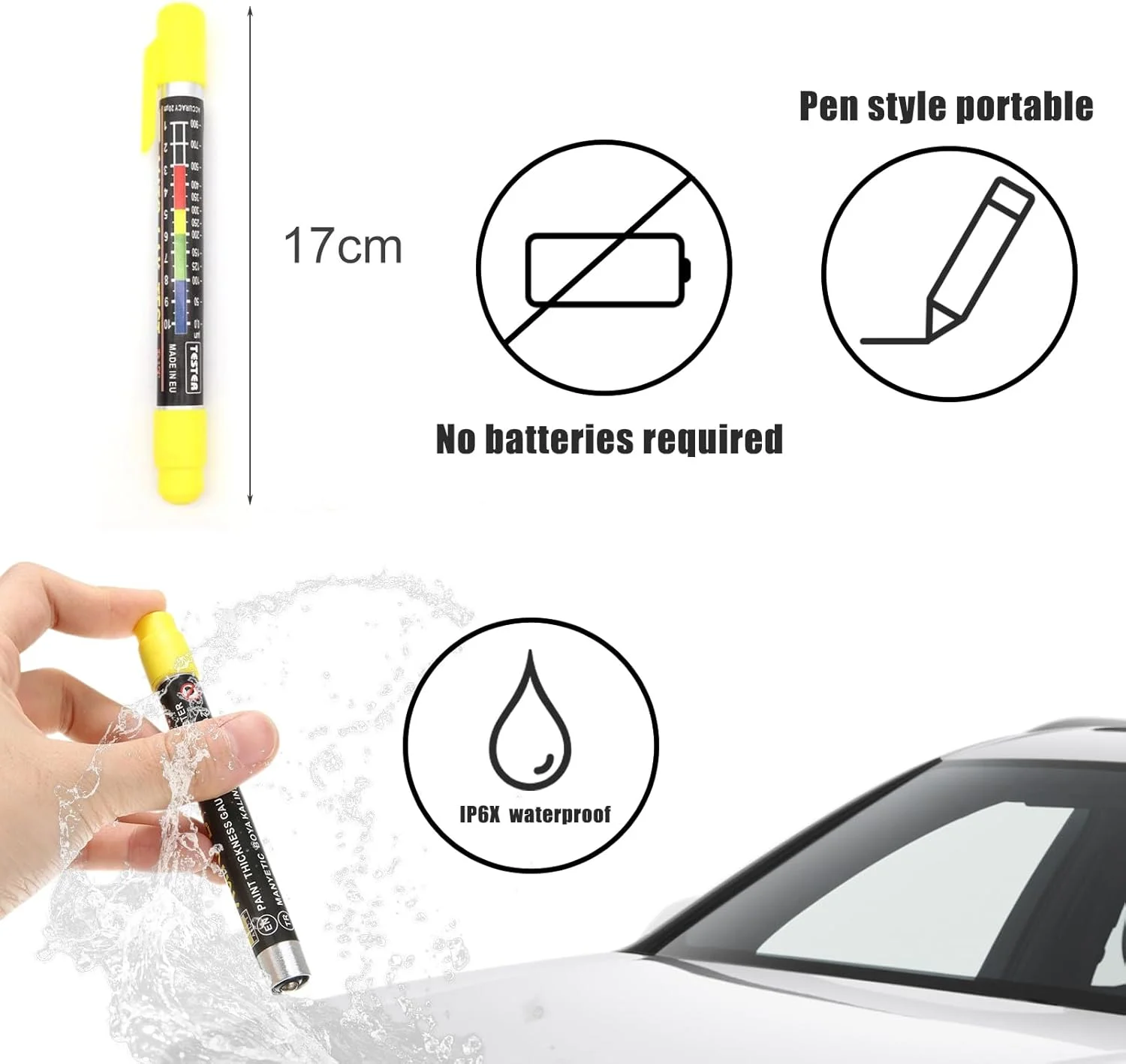 تستر ضخامت رنگ، تستر پوشش رنگ، ردیاب آسیب بدنه خودرو، تست بررسی تصادف، ضد آب IP6X، قلم تست پوشش خودرو، عالی برای هنگام خرید خودرو دست دوم تستر ضخامت رنگ، تستر پوشش رنگ، ردیاب آسیب بدنه خودرو، تست بررسی تصادف، ضد آب IP6X، قلم تست پوشش خودرو، عالی برای هنگام خرید خودرو دست دوم