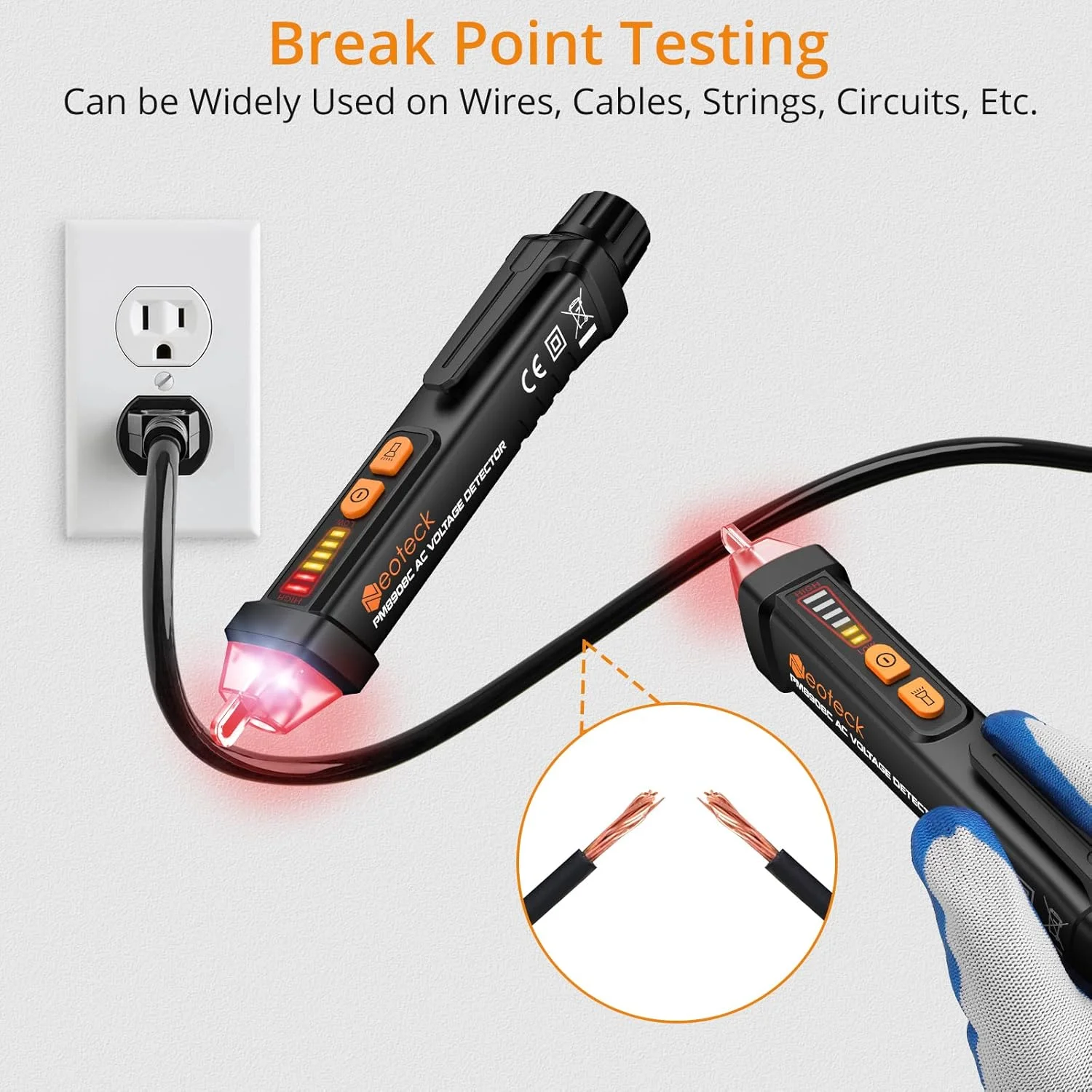 قلم تست ولتاژ غیر تماسی Neoteck، آشکارساز ولتاژ AC 12-1000 ولت، ابزار تست مدار با چراغ قوه LED، آلارم زنگ، تشخیص سیم زنده/خنثی - مشکی قلم تست ولتاژ غیر تماسی Neoteck، آشکارساز ولتاژ AC 12-1000 ولت، ابزار تست مدار با چراغ قوه LED، آلارم زنگ، تشخیص سیم زنده/خنثی - مشکی