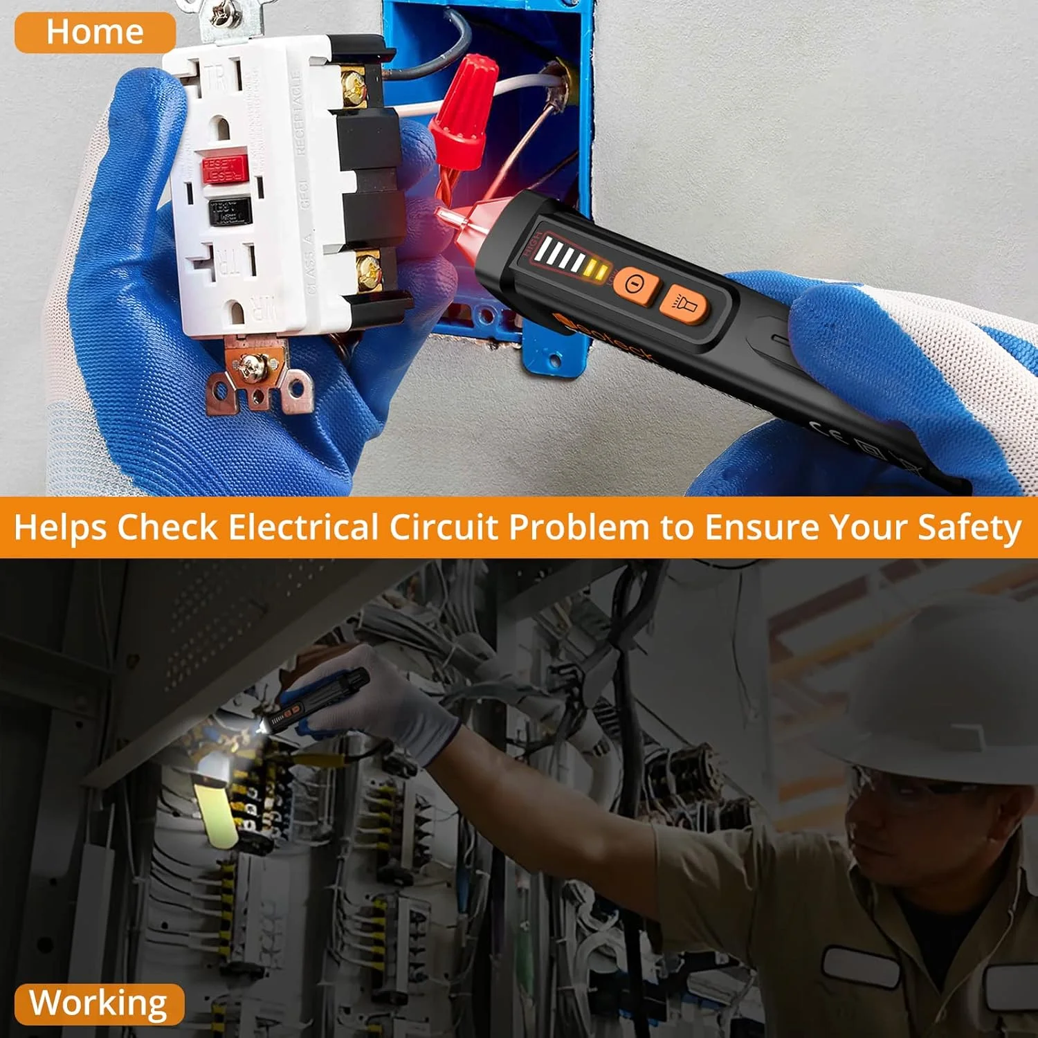 قلم تست ولتاژ غیر تماسی Neoteck، آشکارساز ولتاژ AC 12-1000 ولت، ابزار تست مدار با چراغ قوه LED، آلارم زنگ، تشخیص سیم زنده/خنثی - مشکی قلم تست ولتاژ غیر تماسی Neoteck، آشکارساز ولتاژ AC 12-1000 ولت، ابزار تست مدار با چراغ قوه LED، آلارم زنگ، تشخیص سیم زنده/خنثی - مشکی