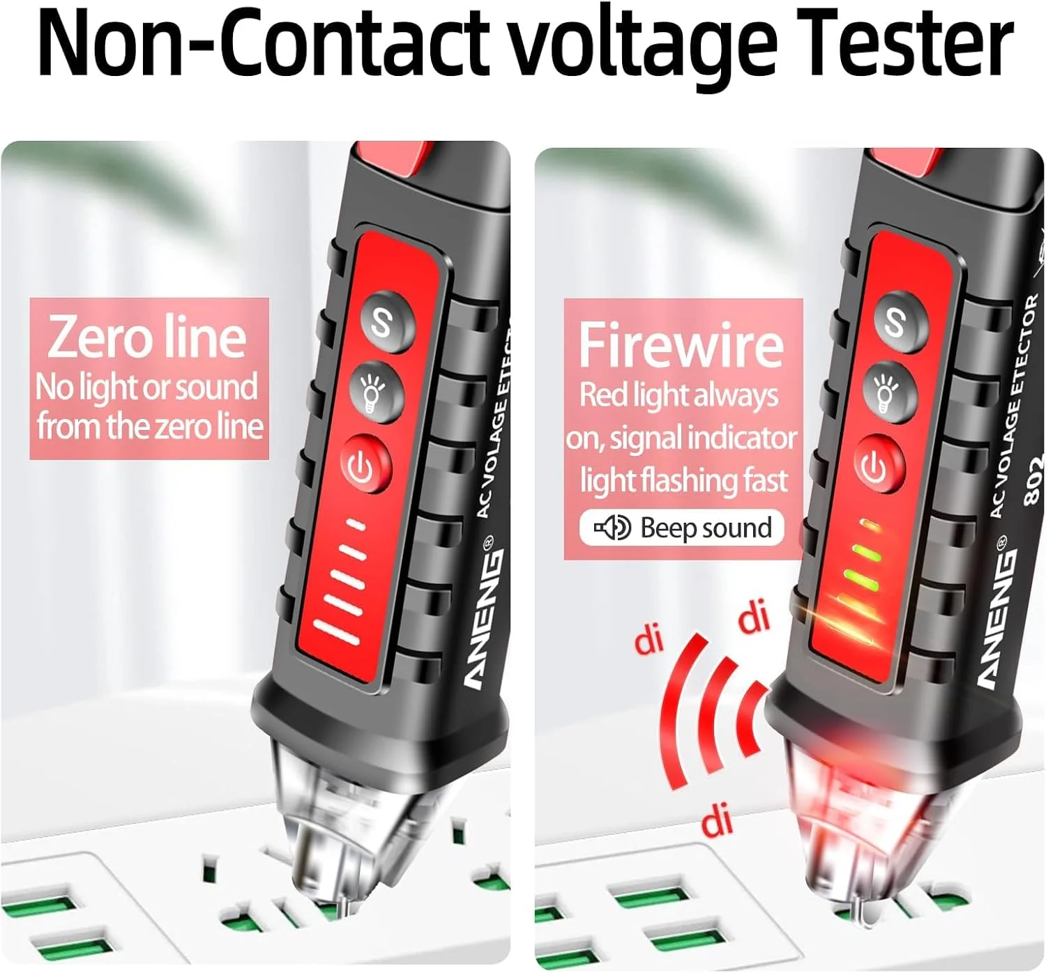 تستر ولتاژ غیر تماسی NALACAL، با محدوده ولتاژ AC از 12 ولت تا 1000 ولت، ابزار الکتریکی سیم زنده/خنثی با صفحه نمایش LCD، چراغ قوه، آشکارساز قلم جیبی، آلارم زنگ، یاب نقطه شکست سیم (1 عدد)