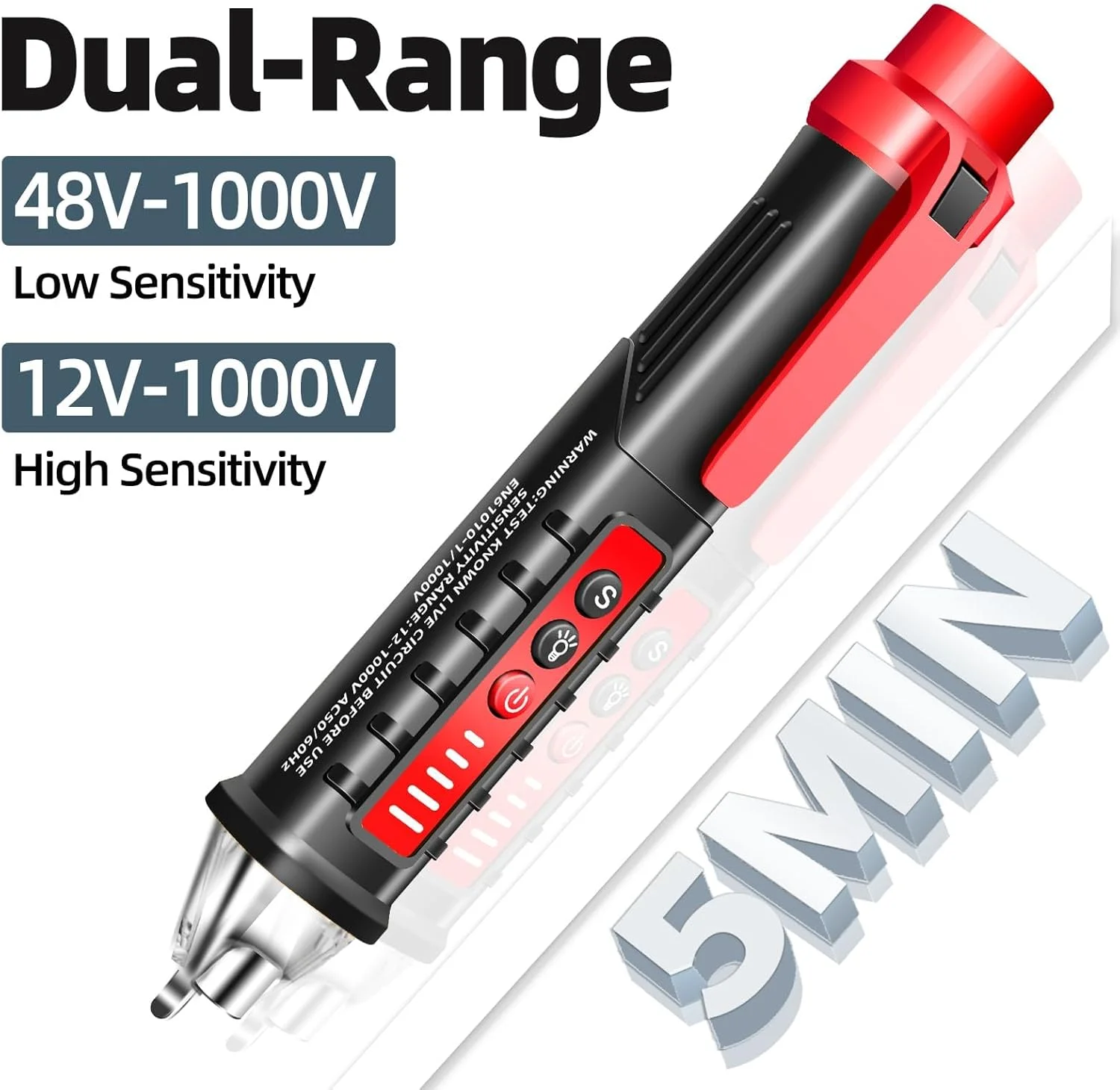 تستر ولتاژ غیر تماسی NALACAL، با محدوده ولتاژ AC از 12 ولت تا 1000 ولت، ابزار الکتریکی سیم زنده/خنثی با صفحه نمایش LCD، چراغ قوه، آشکارساز قلم جیبی، آلارم زنگ، یاب نقطه شکست سیم (1 عدد)