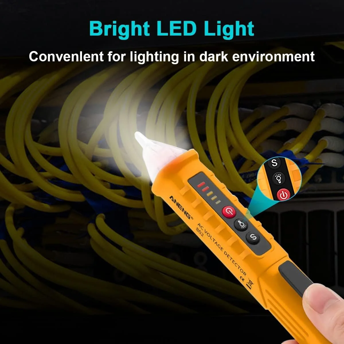 تستر ولتاژ غیر تماسی MAKINGTEC، 3 عدد، AC 12-1000V، آشکارساز ولتاژ، آلارم زنگ دار، تست برق، چراغ قوه LED، تستر سیم، ابزار برقی، قلم تستر با باتری