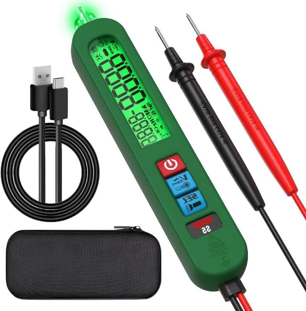قلم تست ولتاژ شارژی Azonee – آشکارساز ولتاژ AC غیر تماسی با اندازه گیری تماسی، صفحه نمایش LCD، تست کننده دمای محیط، مولتی متر هوشمند، سیم زنده و یاب نقطه شکست