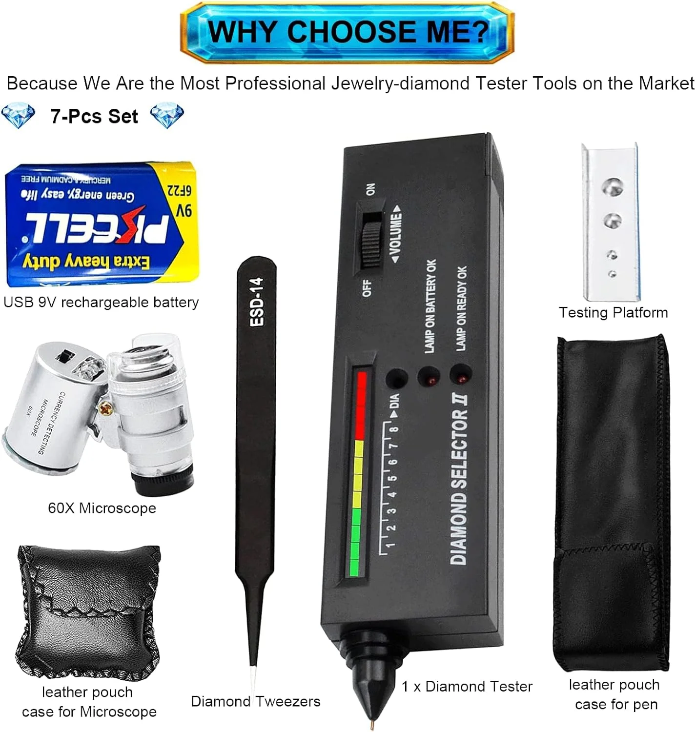 قلم تست الماس حرفه ای Broadsheet، قلم تست الماس جواهرات با دقت بالا، تستر الکترونیکی الماس و سنگ های قیمتی و کیت ابزار ذره بین 60X برای مبتدیان و متخصصان قلم تست الماس حرفه ای Broadsheet، قلم تست الماس جواهرات با دقت بالا، تستر الکترونیکی الماس و سنگ های قیمتی و کیت ابزار ذره بین 60X برای مبتدیان و متخصصان