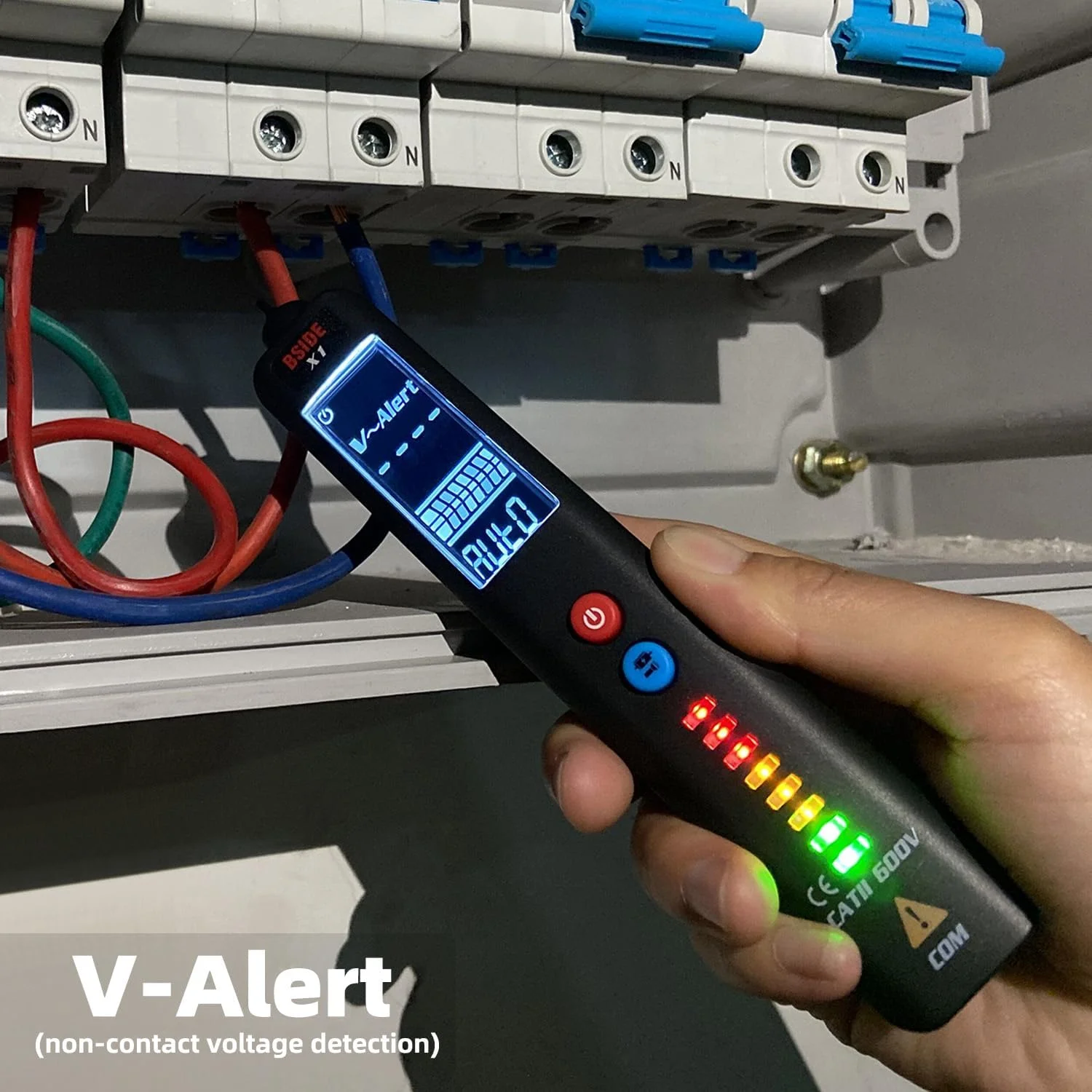 آشکارساز ولتاژ LCD مدل BSIDE EBTN، قلم تست ولتاژ AC غیر تماسی با نمایشگر 3 خطی، حساسیت قابل تنظیم، محدوده دوگانه 6V-1000V/90V-1000V، سنسور برق، بررسی کننده سیم برق دار با چراغ قوه