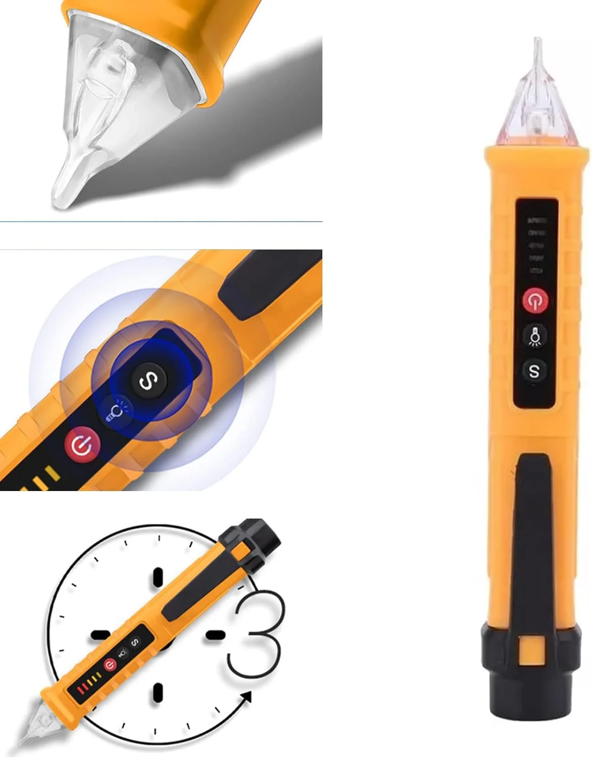 قلم تست ولتاژ، آشکارساز ولتاژ AC، تستر جریان، قلم القایی خانگی، تست هوشمند الکتریکی با آلارم صوتی و نوری - زرد