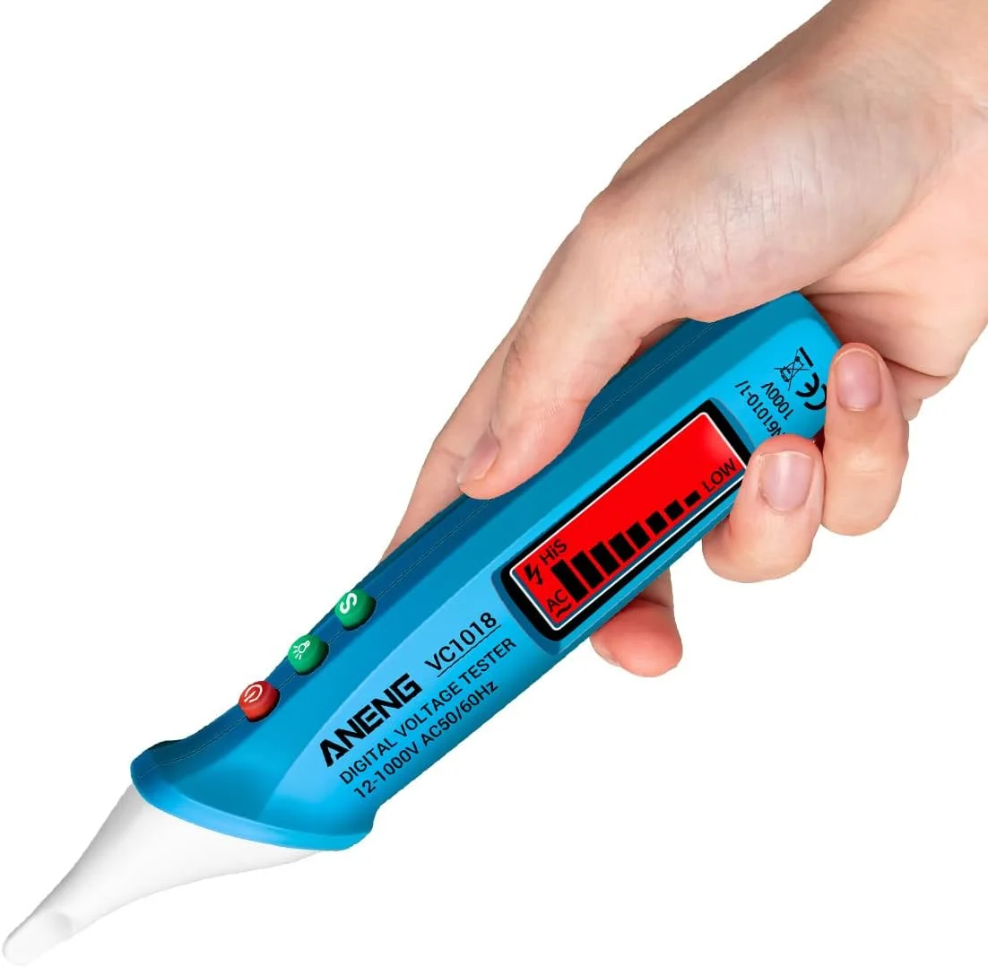 قلم تست ولتاژ غیر تماسی دیجیتال LCD مدل VC1018، 12 تا 1000 ولت، قلم تست چند منظوره، آشکارساز ولتاژ AC، تست پیوستگی الکتریکی باتری، مداد تست با آلارم صوتی و نوری قلم تست ولتاژ غیر تماسی دیجیتال LCD مدل VC1018، 12 تا 1000 ولت، قلم تست چند منظوره، آشکارساز ولتاژ AC، تست پیوستگی الکتریکی باتری، مداد تست با آلارم صوتی و نوری
