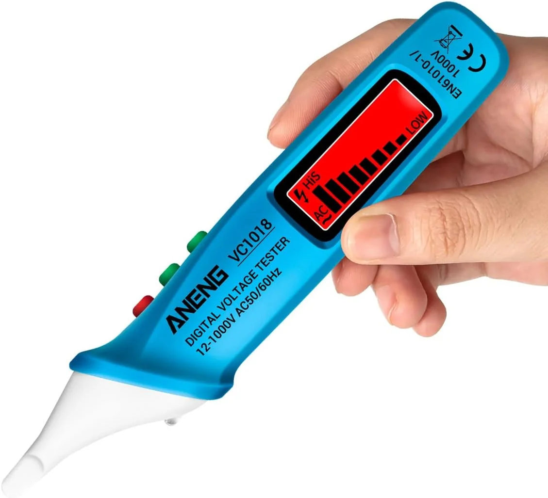 قلم تست ولتاژ غیر تماسی دیجیتال LCD مدل VC1018، 12 تا 1000 ولت، قلم تست چند منظوره، آشکارساز ولتاژ AC، تست پیوستگی الکتریکی باتری، مداد تست با آلارم صوتی و نوری قلم تست ولتاژ غیر تماسی دیجیتال LCD مدل VC1018، 12 تا 1000 ولت، قلم تست چند منظوره، آشکارساز ولتاژ AC، تست پیوستگی الکتریکی باتری، مداد تست با آلارم صوتی و نوری