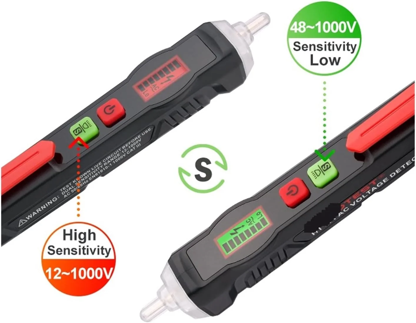 قلم تشخیص ولتاژ غیر تماسی، ابزار تست ولتاژ غیر تماسی، تشخیص هوشمند، پریز برق، سیم زنده، آلارم سیم نول، تست سیم نول (رنگ: قلم تست HT100، سایز: S)