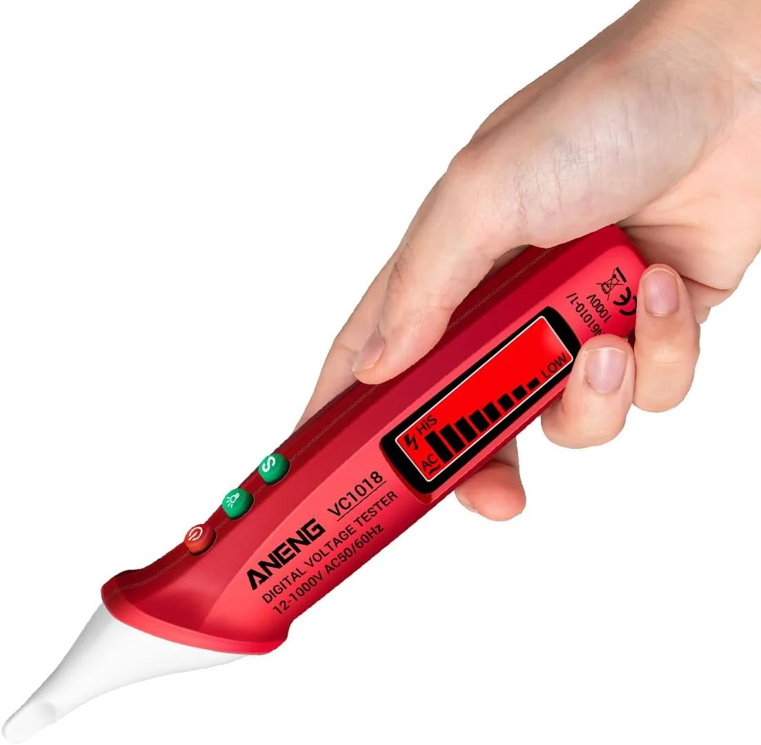 قلم تست ولتاژ غیر تماسی دیجیتال LCD مدل VC1018، 12V-1000V، قلم تست چند منظوره، آشکارساز ولتاژ AC، تست پیوستگی الکتریکی باتری، مداد تست با آلارم صوتی و نوری قلم تست ولتاژ غیر تماسی دیجیتال LCD مدل VC1018، 12V-1000V، قلم تست چند منظوره، آشکارساز ولتاژ AC، تست پیوستگی الکتریکی باتری، مداد تست با آلارم صوتی و نوری