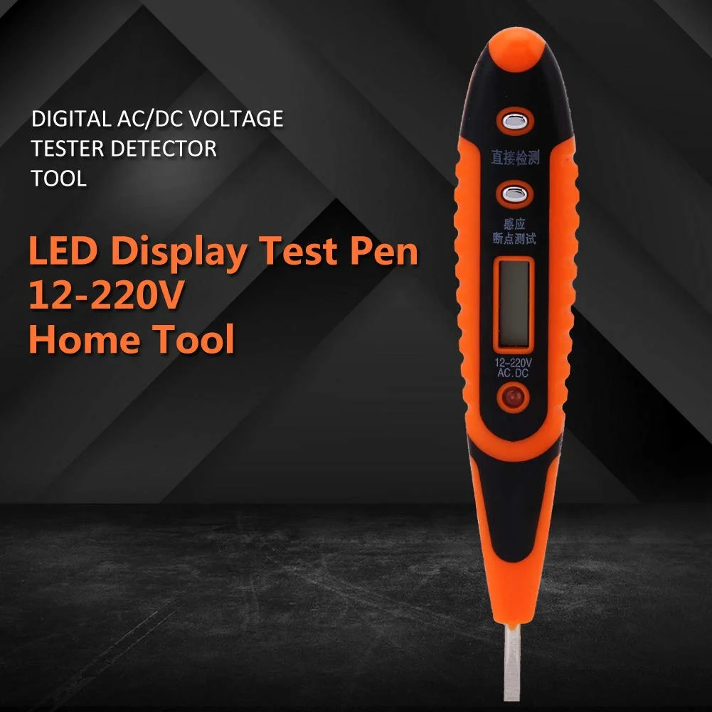 ابزار تست ولتاژ AC/DC دیجیتال، قلم تست با نمایشگر LED، ابزار خانگی 12-220 ولت (بدون باتری) ابزار تست ولتاژ AC/DC دیجیتال، قلم تست با نمایشگر LED، ابزار خانگی 12-220 ولت (بدون باتری)