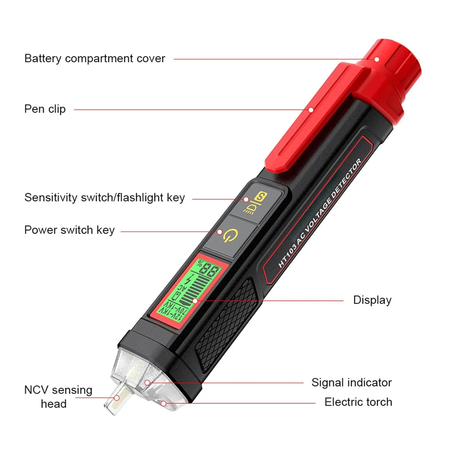 قلم تست ولتاژ، قلم تشخیص دقیق برای مدار - قلم تست ولتاژ غیر تماسی با صفحه نمایش دیجیتال LCD برای خودرو، خانه، صنعت، ماشین