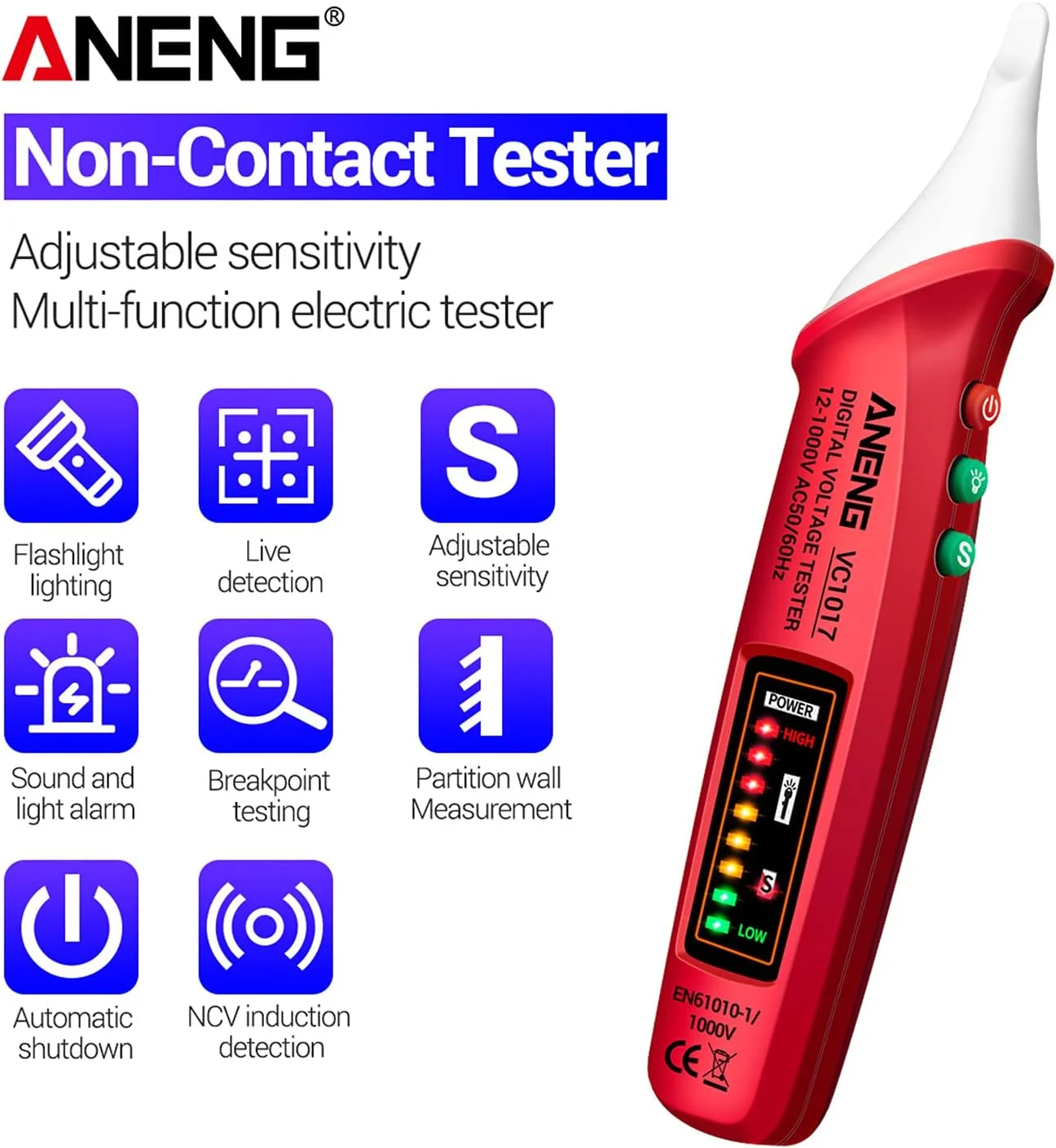 قلم تست ولتاژ AC مدل Fawoonu VC1017، قلم تست ولتاژ نوع قلمی NCV، قلم تست هوشمند تشخیص خط برای تکنسین برق قلم تست ولتاژ AC مدل Fawoonu VC1017، قلم تست ولتاژ نوع قلمی NCV، قلم تست هوشمند تشخیص خط برای تکنسین برق