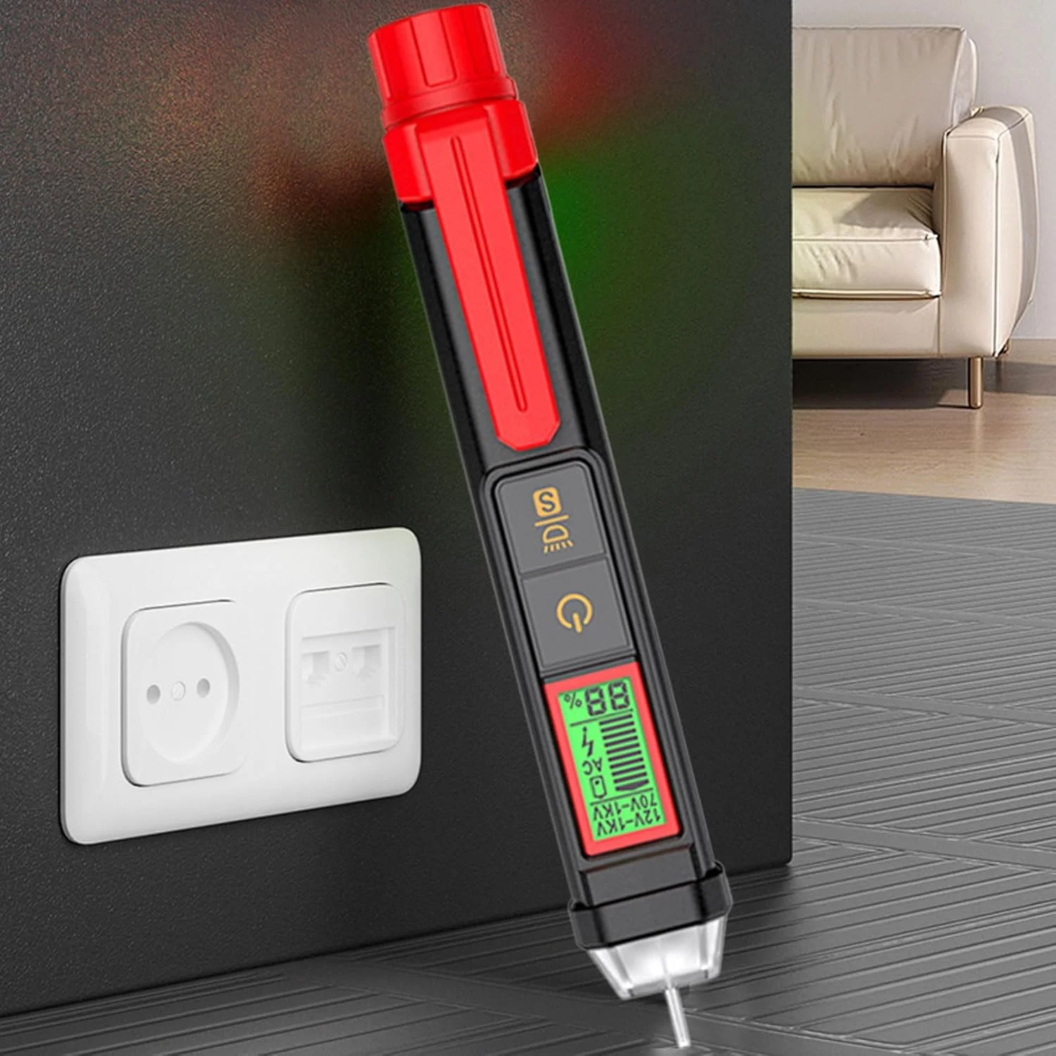 تستر ولتاژ - قلم تشخیص مدار قابل حمل - قلم تستر ولتاژ با دقت بالا با صفحه نمایش LCD برای مصارف صنعتی، خانگی، برقکاران، خودرو