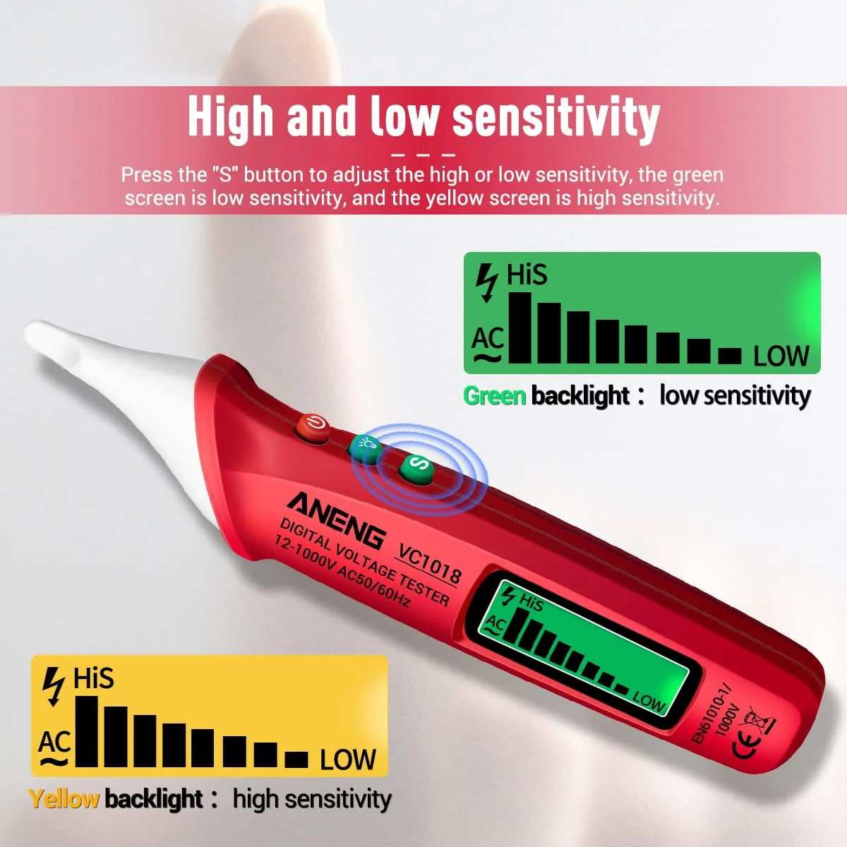 تستر ولتاژ دیجیتال غیر تماسی Labymos VC1018 با محدوده 12 تا 1000 ولت، قلم تست چند منظوره ولتاژ AC، تداوم الکتریکی، تست باتری، مداد تست با هشدار صوتی و نوری تستر ولتاژ دیجیتال غیر تماسی Labymos VC1018 با محدوده 12 تا 1000 ولت، قلم تست چند منظوره ولتاژ AC، تداوم الکتریکی، تست باتری، مداد تست با هشدار صوتی و نوری