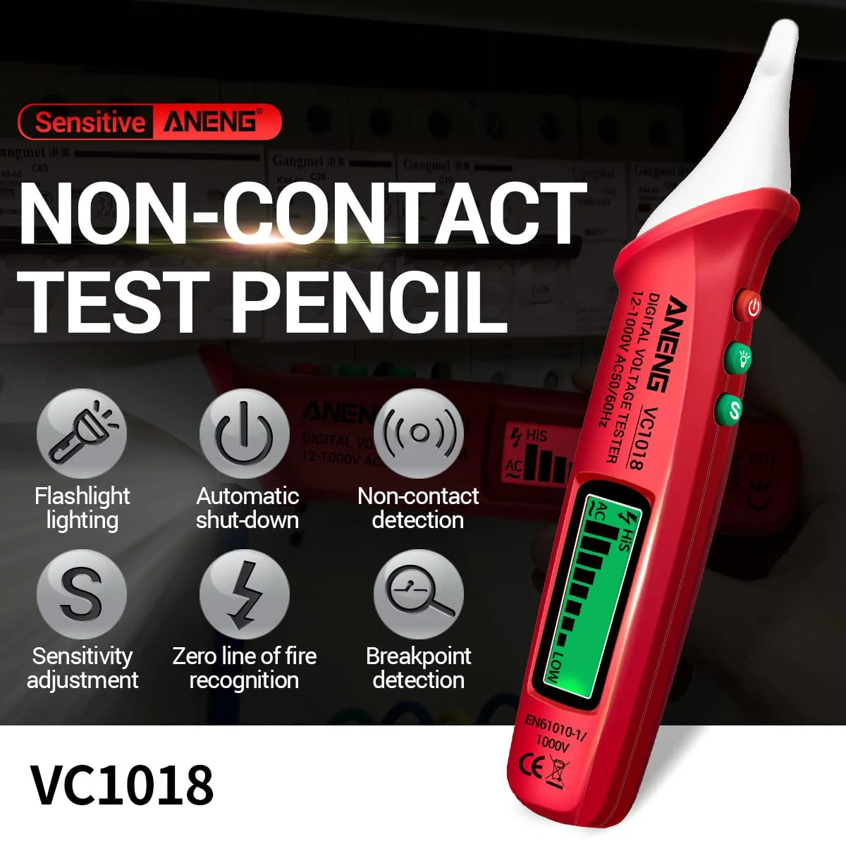 تستر ولتاژ دیجیتال غیر تماسی Labymos VC1018 با محدوده 12 تا 1000 ولت، قلم تست چند منظوره ولتاژ AC، تداوم الکتریکی، تست باتری، مداد تست با هشدار صوتی و نوری تستر ولتاژ دیجیتال غیر تماسی Labymos VC1018 با محدوده 12 تا 1000 ولت، قلم تست چند منظوره ولتاژ AC، تداوم الکتریکی، تست باتری، مداد تست با هشدار صوتی و نوری