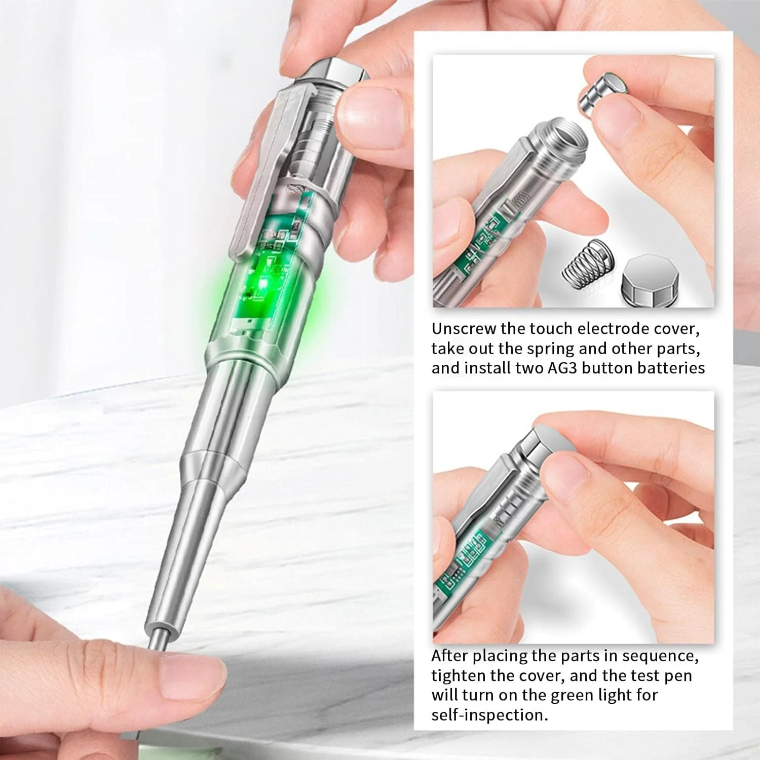 تستر ولتاژ غیر تماسی AC - تستر سیم برق دار و نول، قلم تست برق با نور رنگی LED | تستر سیم برق دار و نول، تستر برق با نور LED، آلارم زنگ، نقطه شکست سیم