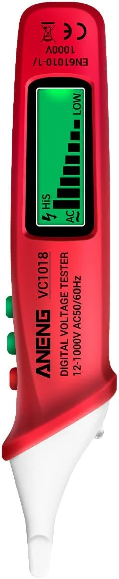 تستر ولتاژ دیجیتال غیر تماسی LCD مدل Morelian VC1018 با محدوده 12 تا 1000 ولت، قلم تست چند منظوره، آشکارساز ولتاژ AC، تداوم الکتریکی، تست باتری، مداد تست با هشدار صوتی و نوری تستر ولتاژ دیجیتال غیر تماسی LCD مدل Morelian VC1018 با محدوده 12 تا 1000 ولت، قلم تست چند منظوره، آشکارساز ولتاژ AC، تداوم الکتریکی، تست باتری، مداد تست با هشدار صوتی و نوری