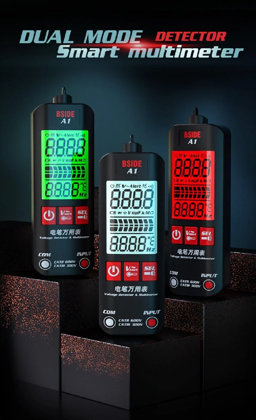 قلم تست ولتاژ A1 مولتی متر نمایش 3 نتیجه، تستر الکترونیکی نقطه شکست AC DC غیر تماسی، مقاومت خودکار هرتز