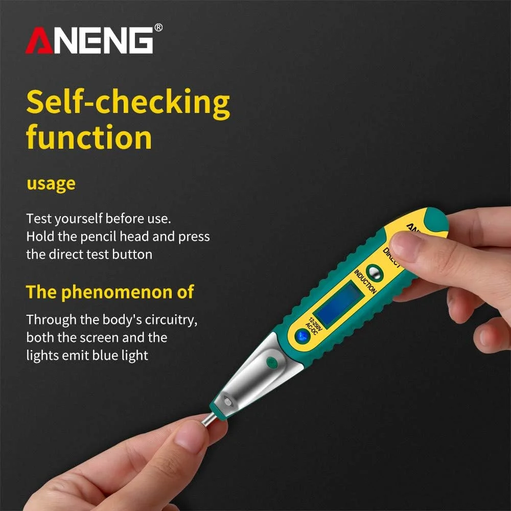 قلم تست ولتاژ دیجیتال LCD مدل GoolRC VD700 AC/DC 12-250V، قلم تست ولتاژ، پیچ گوشتی برقی، قلم چند منظوره تشخیص ولتاژ با نور کمکی LED