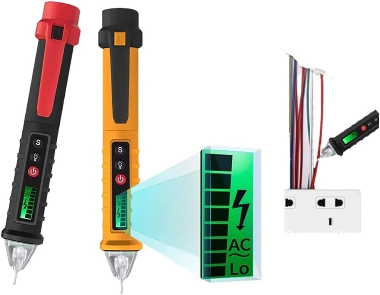 قلم تشخیص ولتاژ غیر تماسی، تستر هوشمند ولتاژ غیر تماسی، قلم نشانگر الکتریکی با سنسور LED، تستر ولت و جریان، تستر سیم نول (رنگ :
