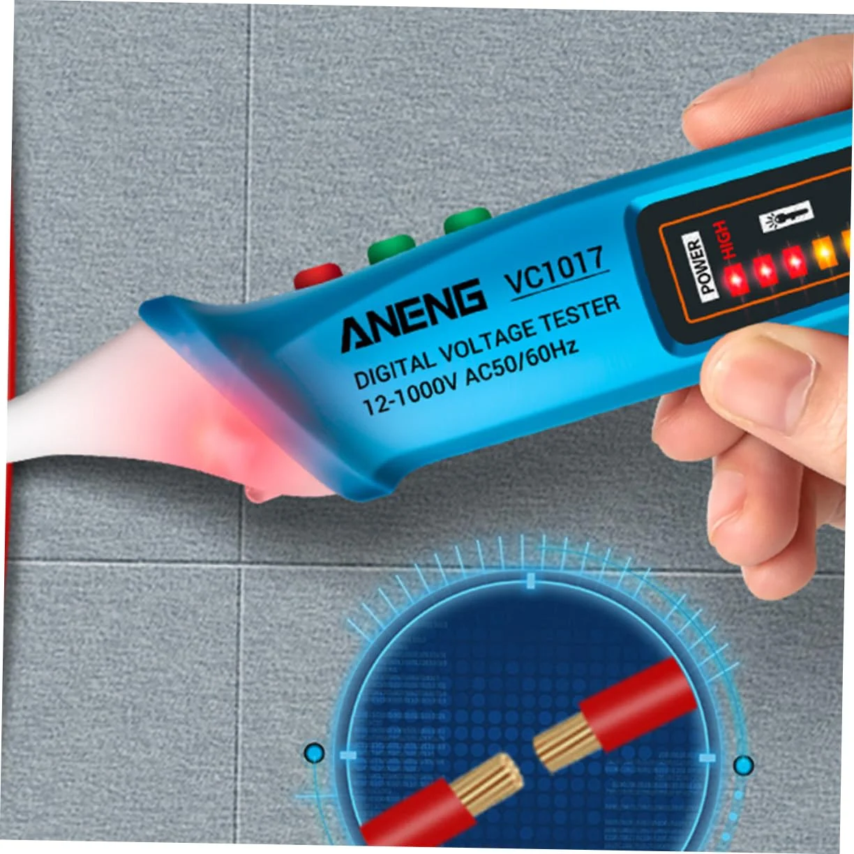 ولت متر 3 عددی مدادی شکل با هشدار صوتی و نوری، قلم تست دیجیتال برق، تستر ولتاژ، ولت متر دیجیتال الکتریکی، قلم تست برق، ردیاب ولتاژ ABS (رنگ: آبی، سایز: 1)