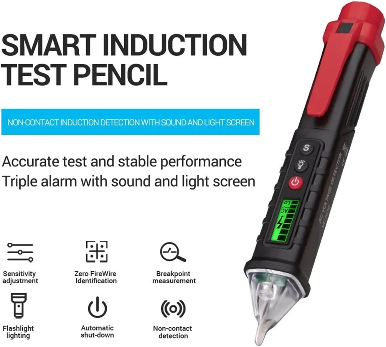قلم تشخیص ولتاژ غیر تماسی، تستر هوشمند ولتاژ غیر تماسی، قلم نشانگر الکتریکی با سنسور LED، تستر ولت و جریان، تستر سیم نول (رنگ :