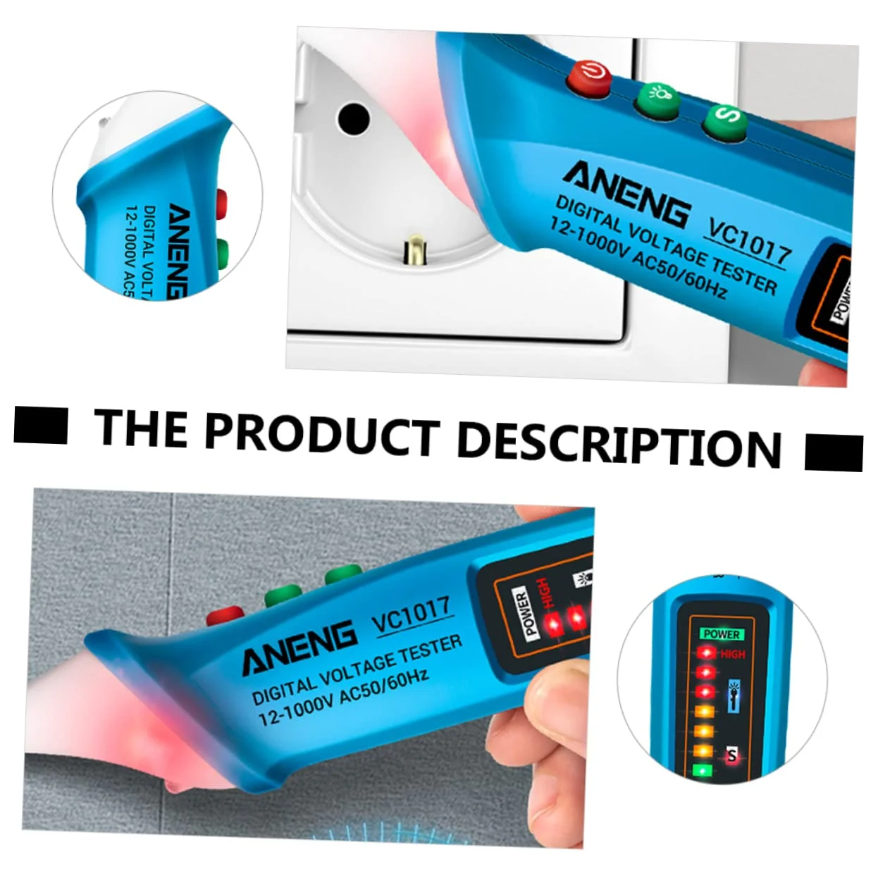ولت متر 3 عددی مدادی شکل با هشدار صوتی و نوری، قلم تست دیجیتال برق، تستر ولتاژ، ولت متر دیجیتال الکتریکی، قلم تست برق، ردیاب ولتاژ ABS (رنگ: آبی، سایز: 1)