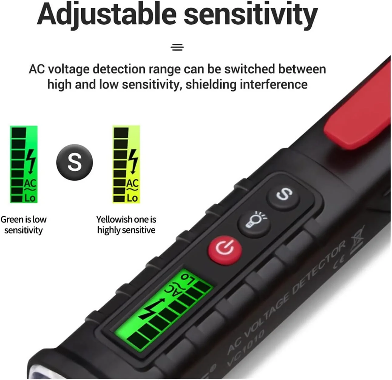 قلم تشخیص ولتاژ غیر تماسی، تستر هوشمند ولتاژ غیر تماسی، قلم نشانگر الکتریکی با سنسور LED، تستر ولت و جریان، تستر سیم نول (رنگ :