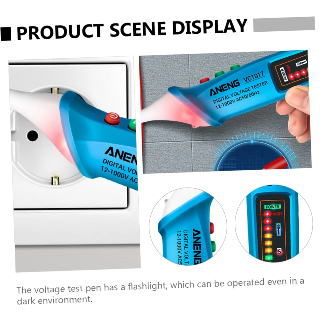 ولت متر 3 عددی مدادی شکل با هشدار صوتی و نوری، قلم تست دیجیتال برق، تستر ولتاژ، ولت متر دیجیتال الکتریکی، قلم تست برق، ردیاب ولتاژ ABS (رنگ: آبی، سایز: 1)