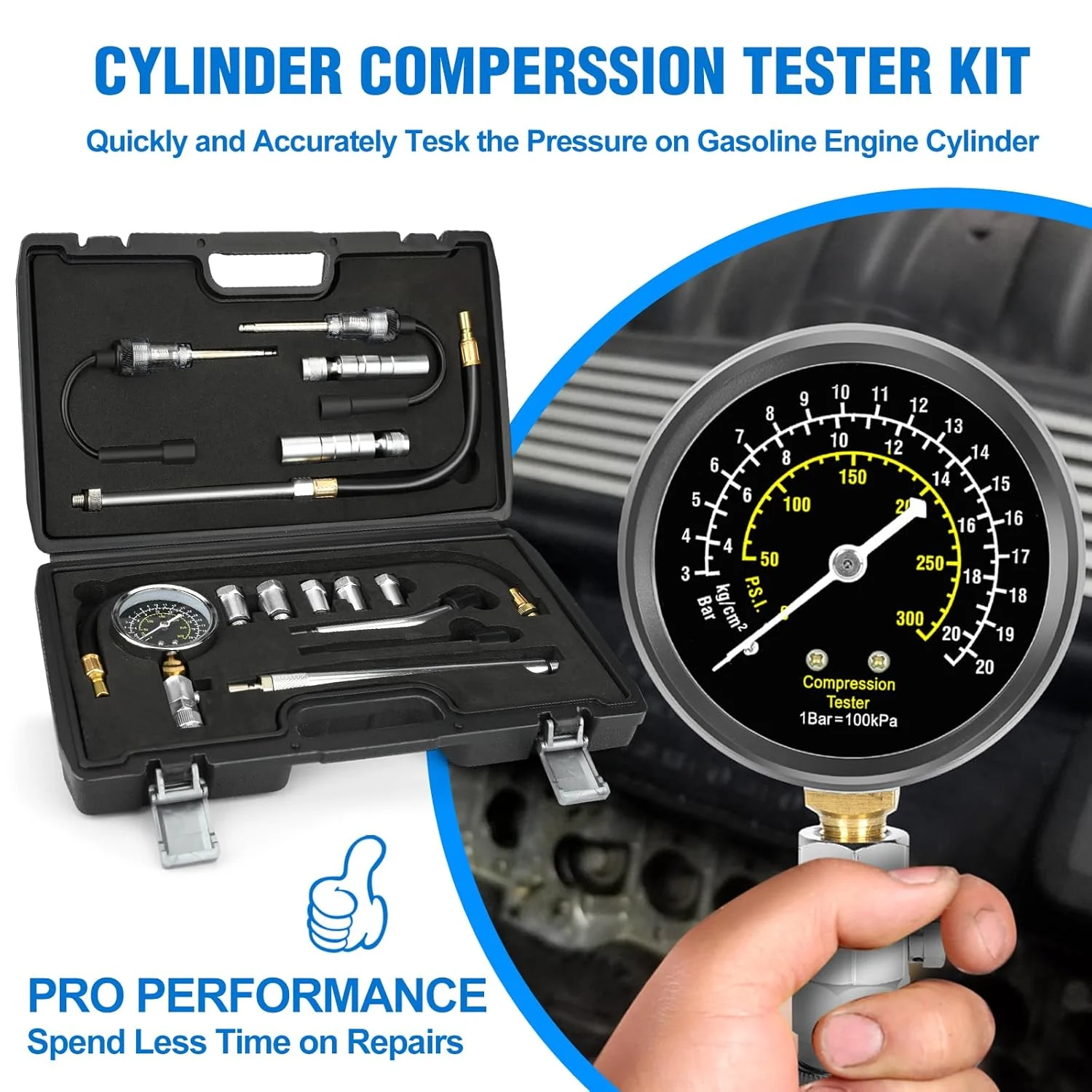 مجموعه تست فشار کمپرسور موتور BETOOLL شامل ۱۴ قطعه با تستر شمع و قلم تست مایع ترمز - گیج فشار سیلندر موتور ۳۰۰PSI ابزار خودرو مجموعه تست فشار کمپرسور موتور BETOOLL شامل ۱۴ قطعه با تستر شمع و قلم تست مایع ترمز - گیج فشار سیلندر موتور ۳۰۰PSI ابزار خودرو